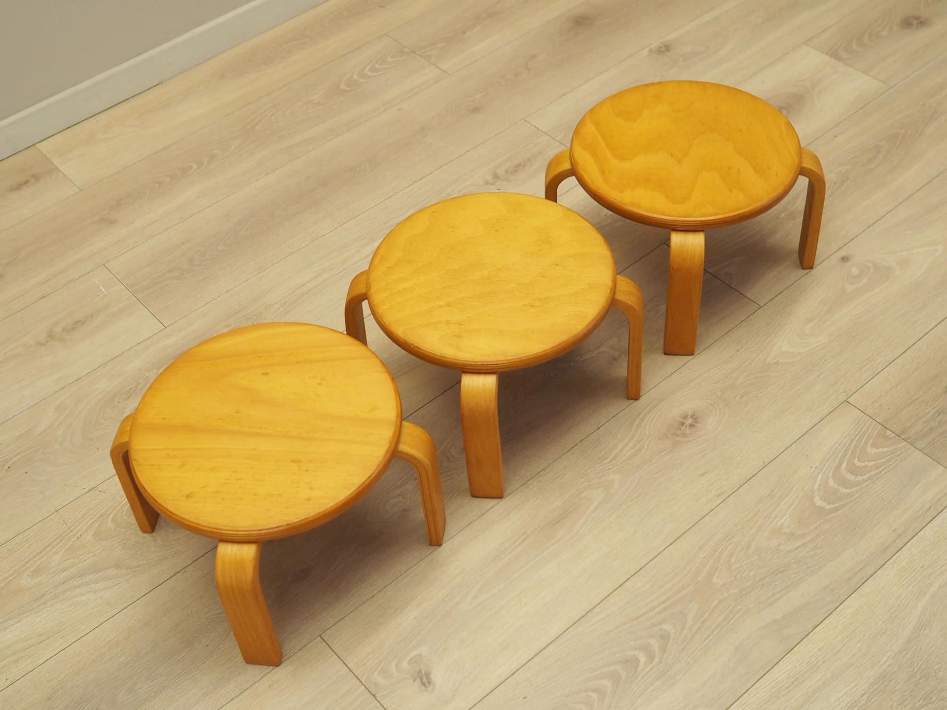 Set of Three Plant Stands, yellow, plywood, Denmark, 1970s - 21181