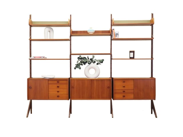 Regał systemowy, teak brązowy, proj. J. Texmon & E. Blindheim, Norwegia, lata 60. - WYMIARY