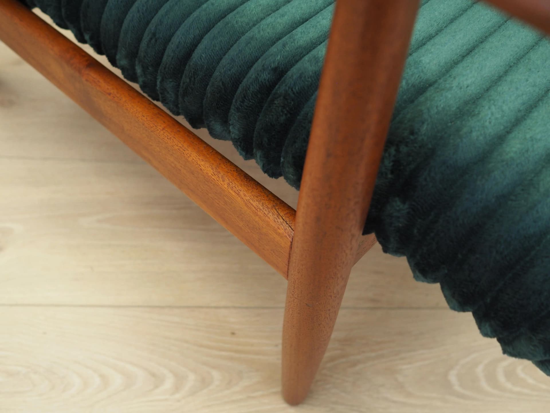 Armchair, green velvet, teak wood, Denmark, 1970s - 21444