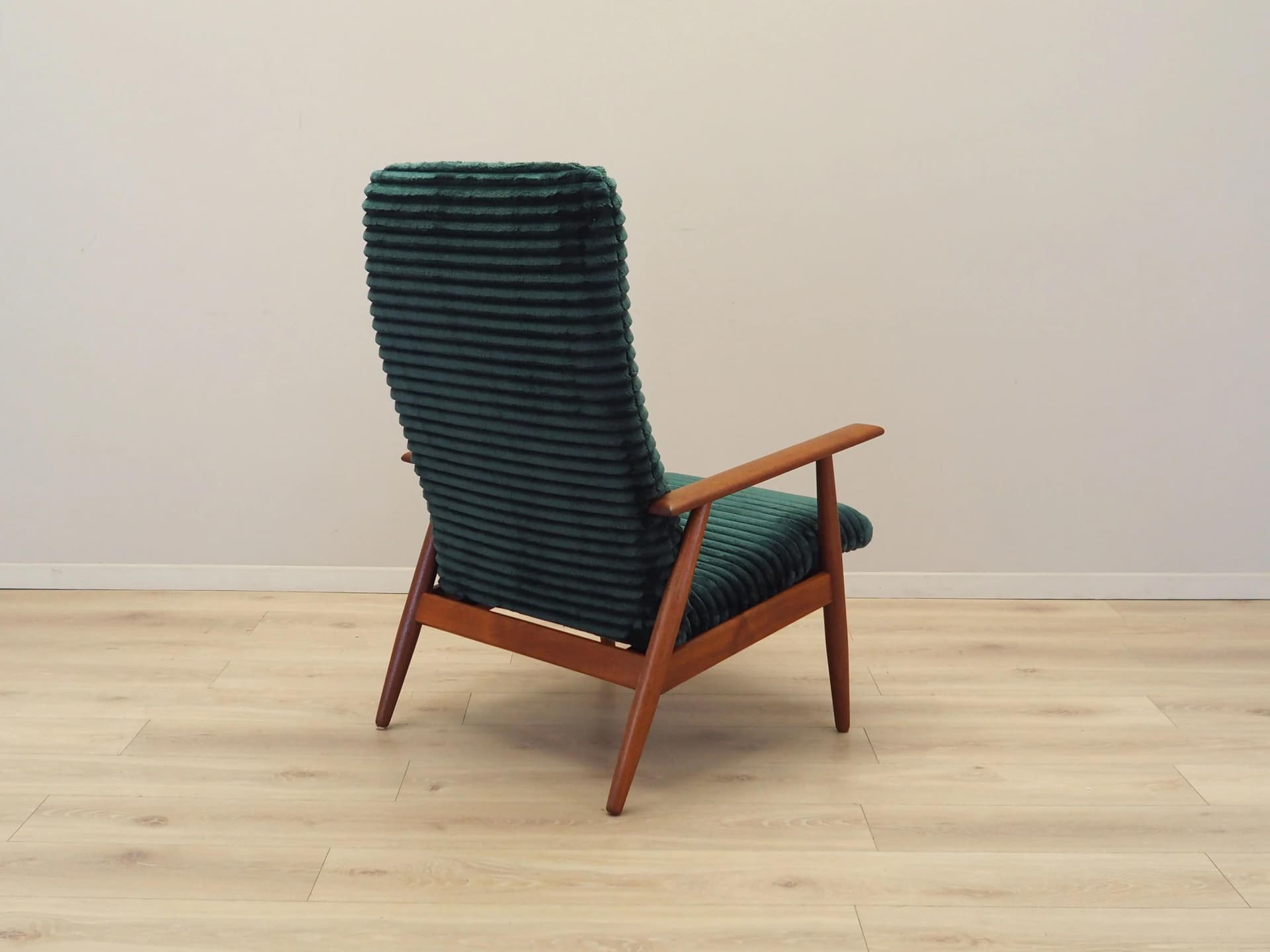 Armchair, green velvet, teak wood, Denmark, 1970s - 21440
