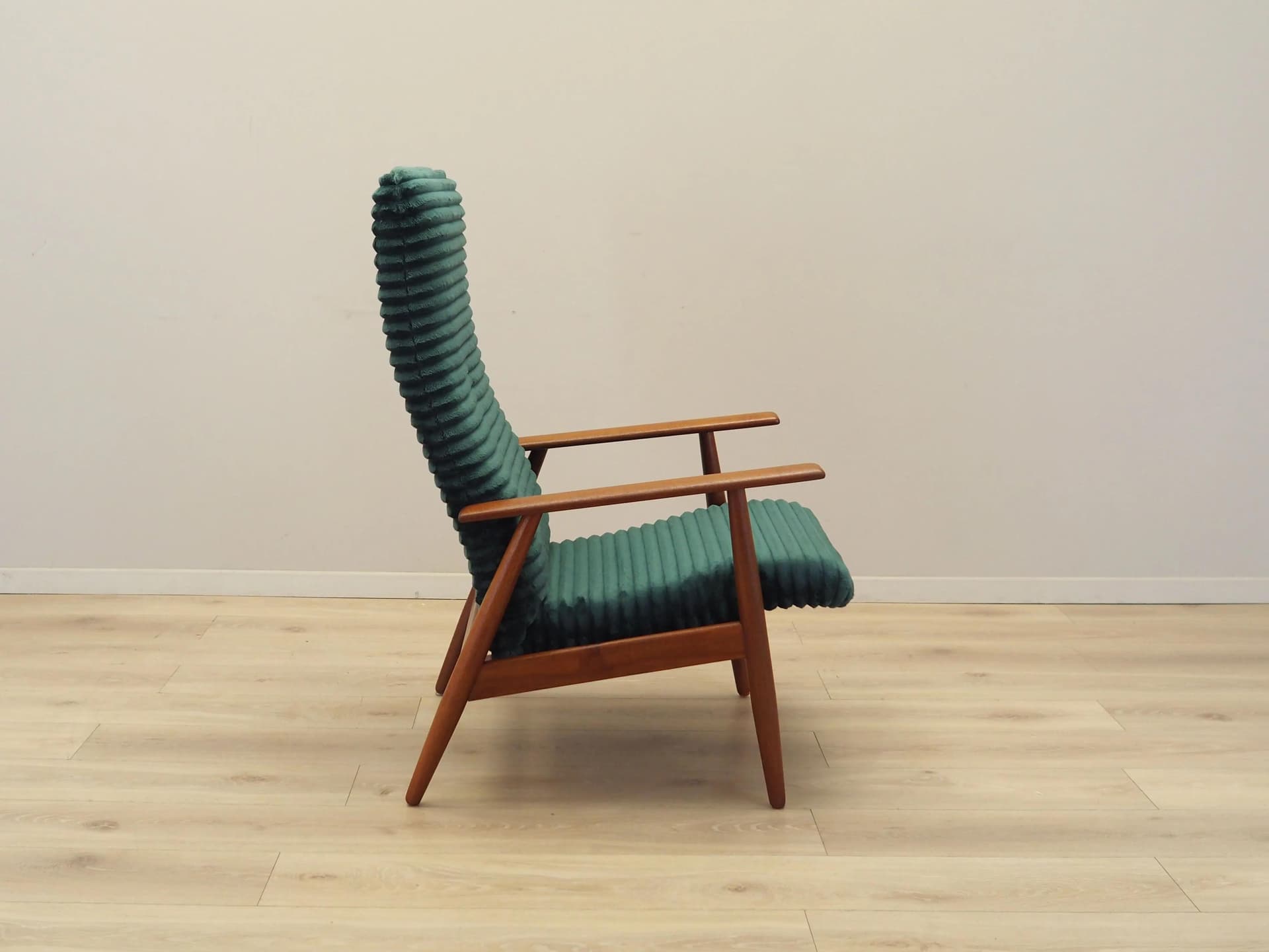 Armchair, green velvet, teak wood, Denmark, 1970s - 21441