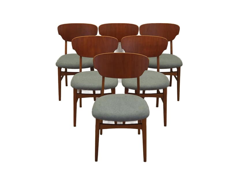 Komplet sześciu krzeseł, teak, szary, Dania, lata 70.