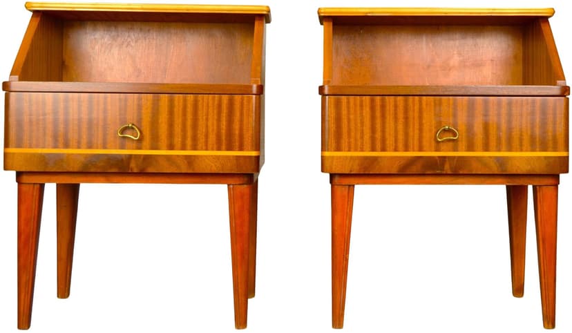 Pair of nightstands, brown plywood, Sweden, 1950s.