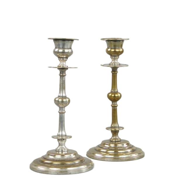 Para świeczników, mosiądz platerowany srebrem, Schiffers, Polska, początek XX w. - WYMIARY