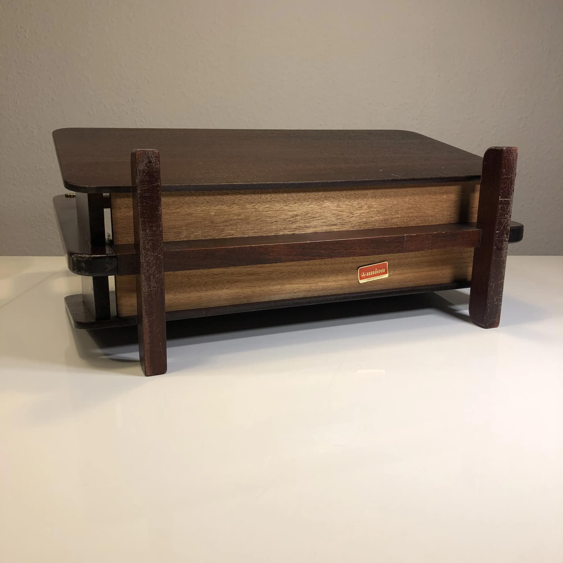 Magazine rack Union, mahogany dark brown, Germany, 1970s. - 21592