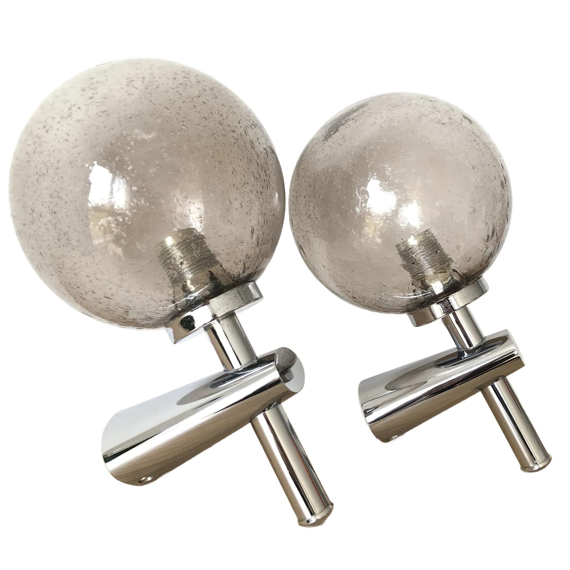 Pair of postmodern sconces, chrome, grey glass, Germany, 1980s.