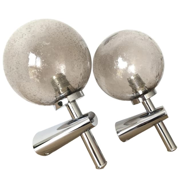 Pair of postmodern sconces, chrome, grey glass, Germany, 1980s. - DIMENSION