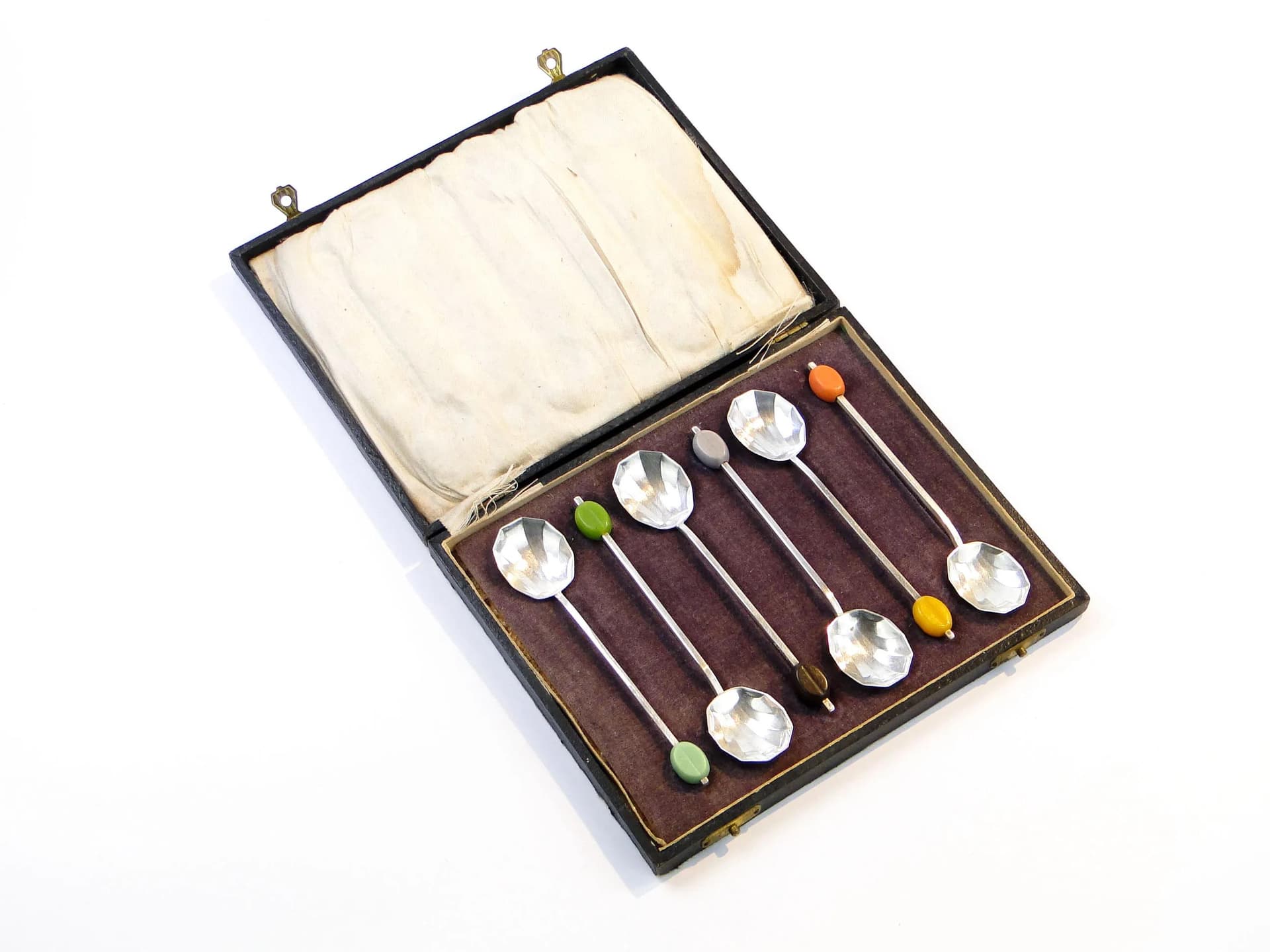 Coffee Spoon Set Art Deco, multicolor, Bakelite, silver-plated brass, United Kingdom, 1930s. - 21617