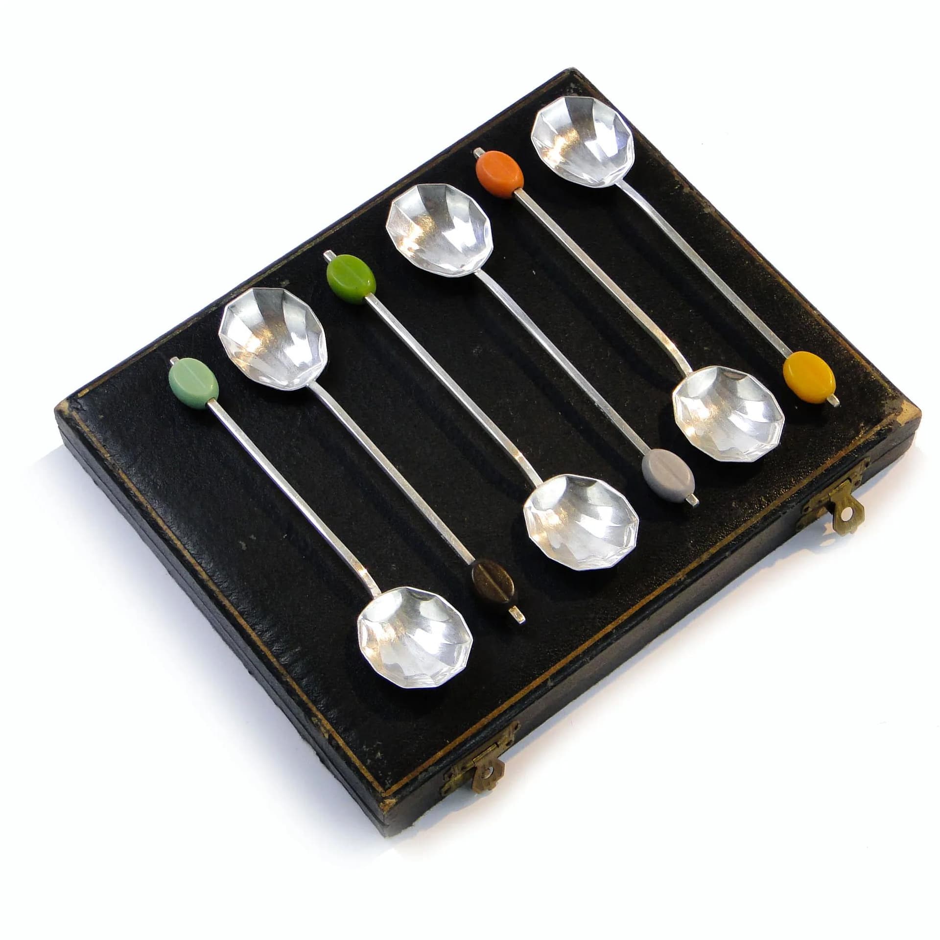 Coffee Spoon Set Art Deco, multicolor, Bakelite, silver-plated brass, United Kingdom, 1930s. - 21625