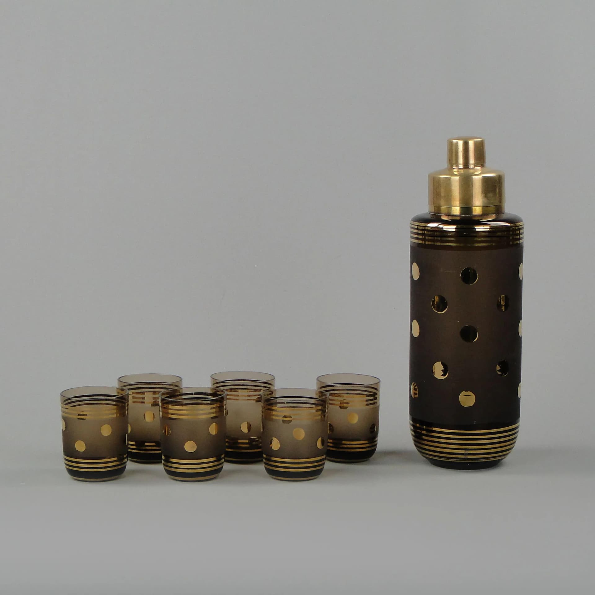 Drinkware set, brown topaz glass, Borocrystal Chribska, Czechoslovakia, 1950s - 21609