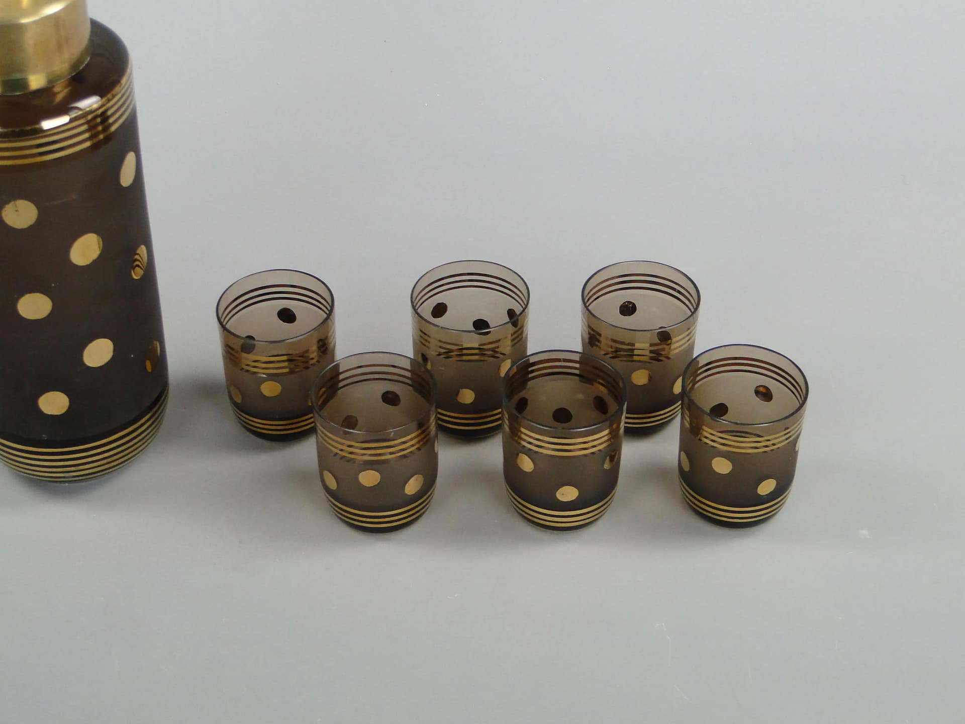 Drinkware set, brown topaz glass, Borocrystal Chribska, Czechoslovakia, 1950s - 21611