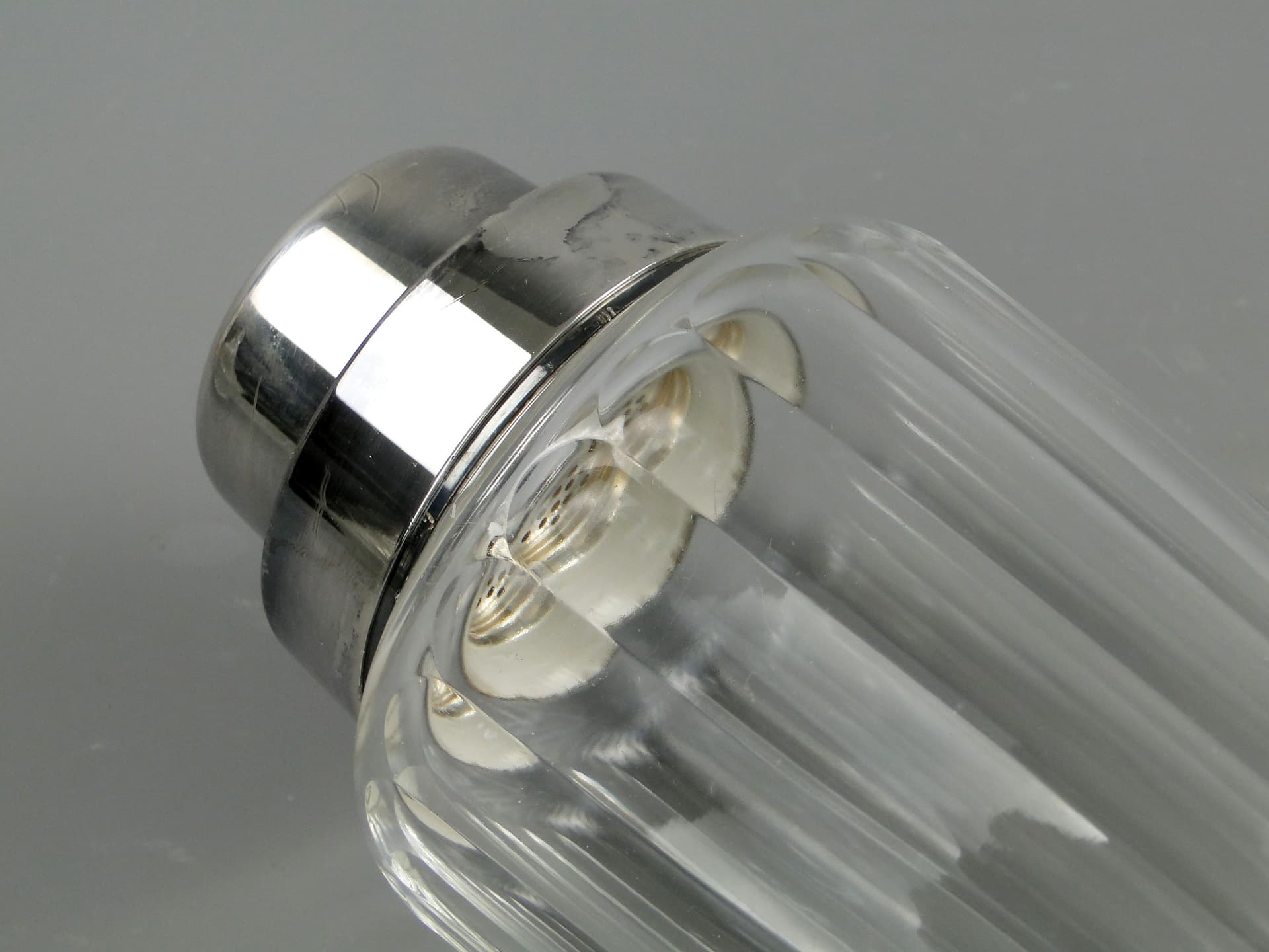 Cocktail shaker, transparent crystal, silver-plated brass, WMF, Germany, 1950s. - 2301