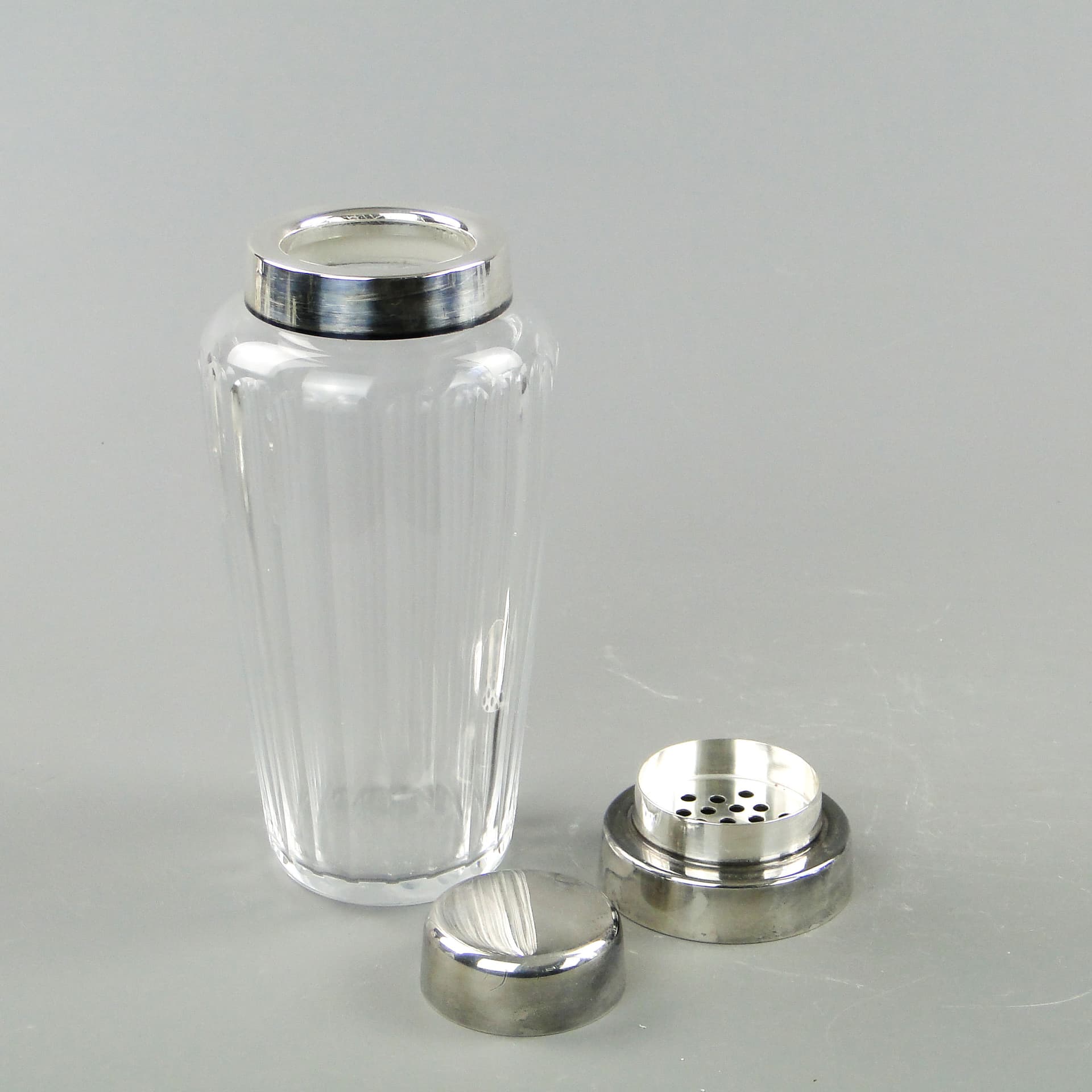 Cocktail shaker, transparent crystal, silver-plated brass, WMF, Germany, 1950s. - 2306