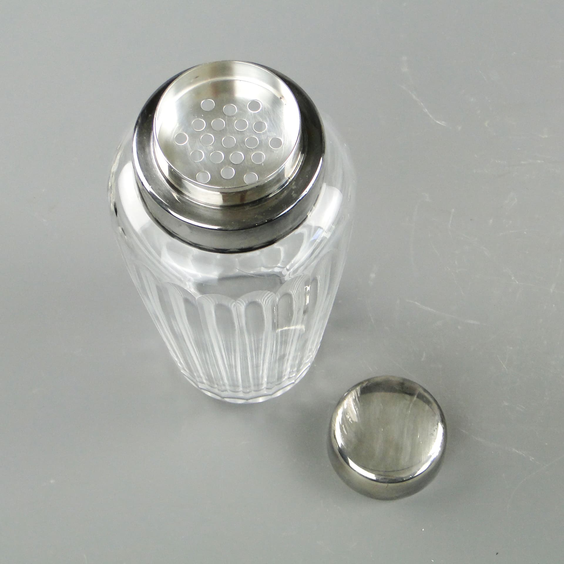 Cocktail shaker, transparent crystal, silver-plated brass, WMF, Germany, 1950s. - 2304