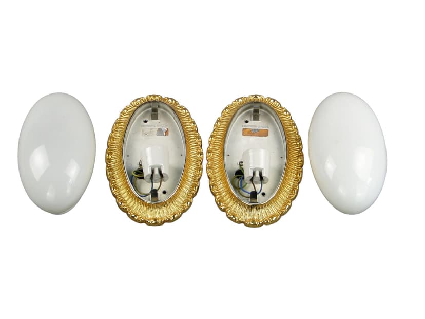 Para plafonów, szkło mlecznobiałe, metal złoty, Limburg, Niemcy, lata 60.