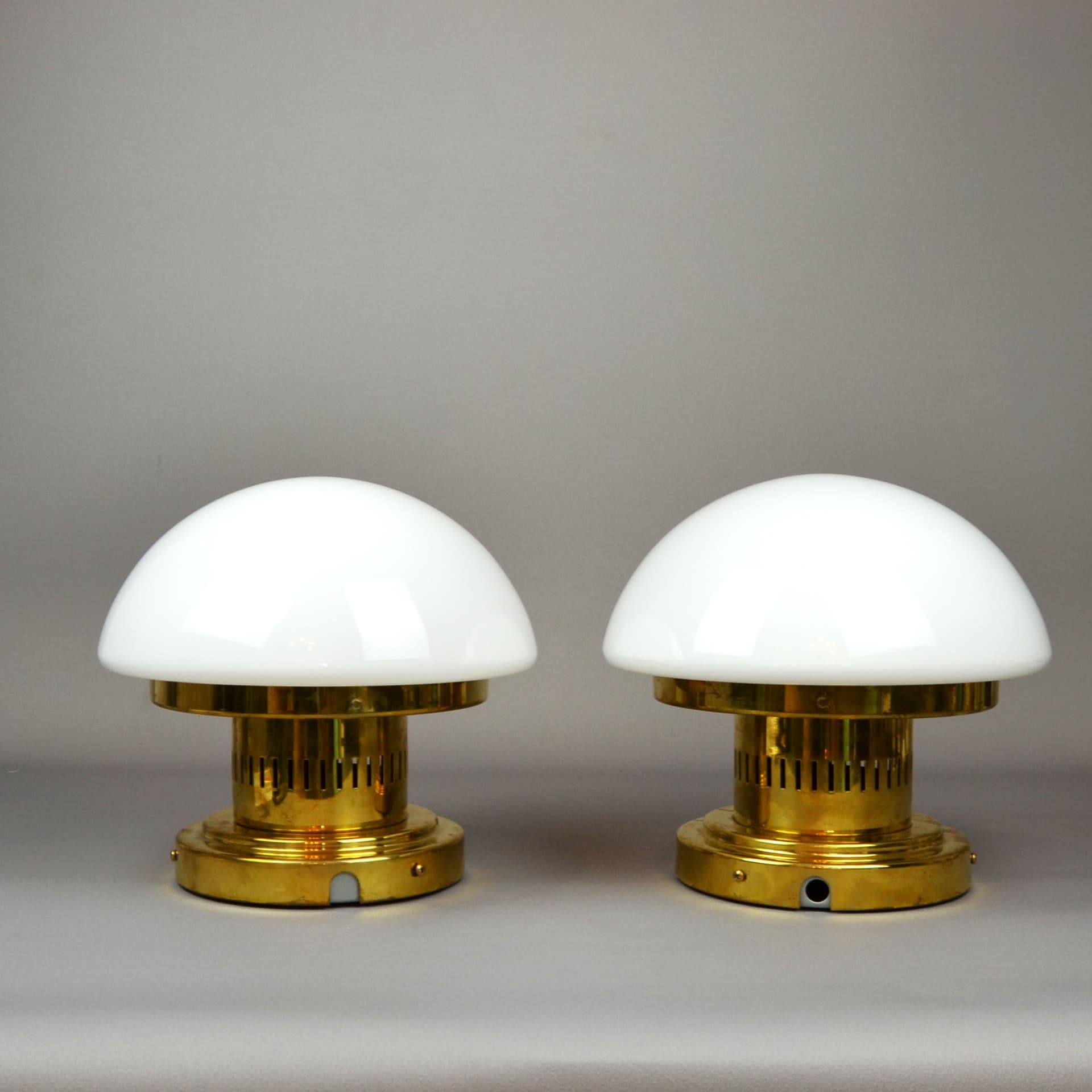 Pair of lamps Bau, golden brass, opal glass, by K. Michalik, Sweden, 1960s. - 122