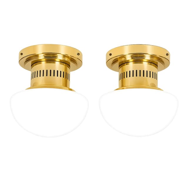 Pair of lamps Bau, golden brass, opal glass, by K. Michalik, Sweden, 1960s. - DIMENSION