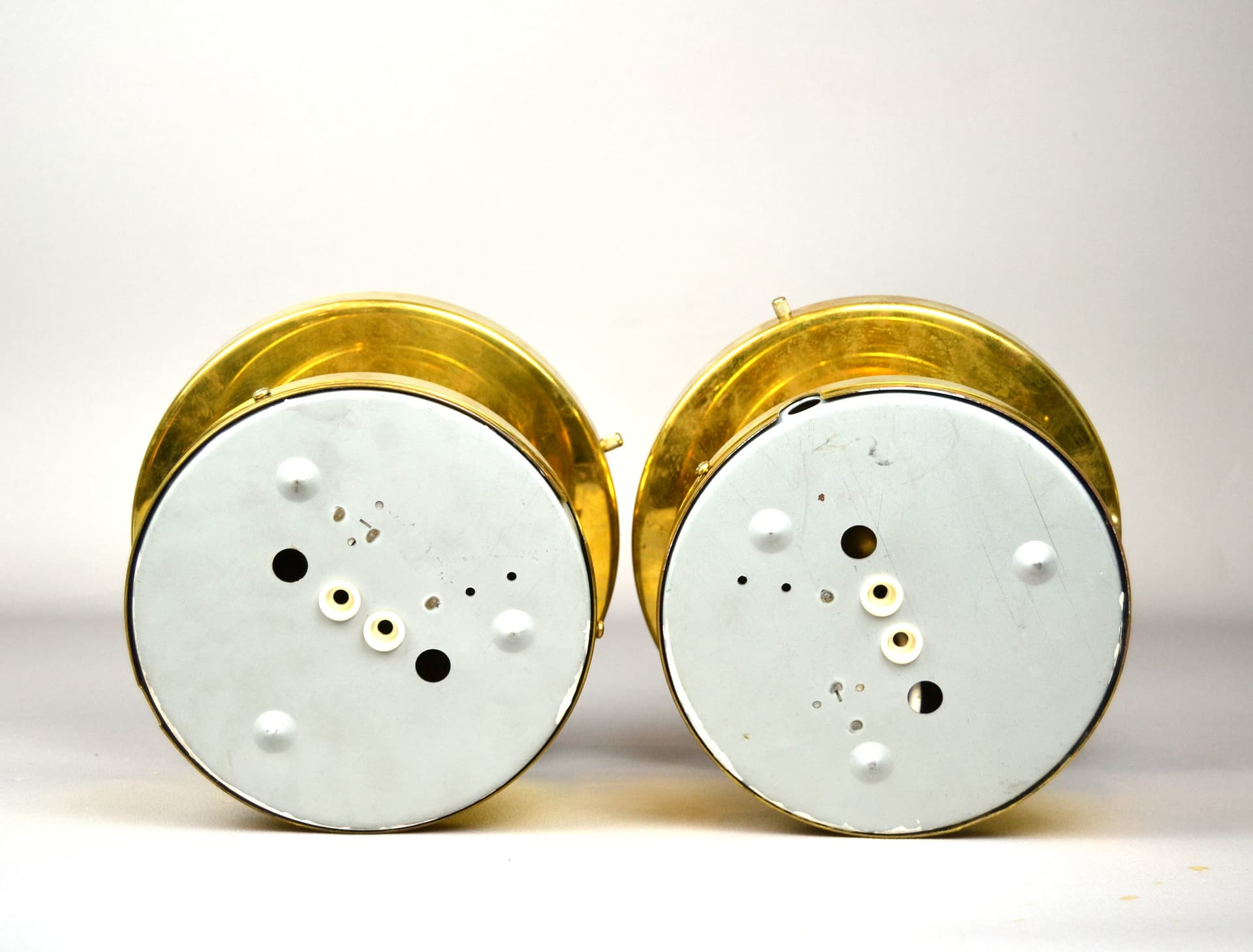 Pair of lamps Bau, golden brass, opal glass, by K. Michalik, Sweden, 1960s. - 124