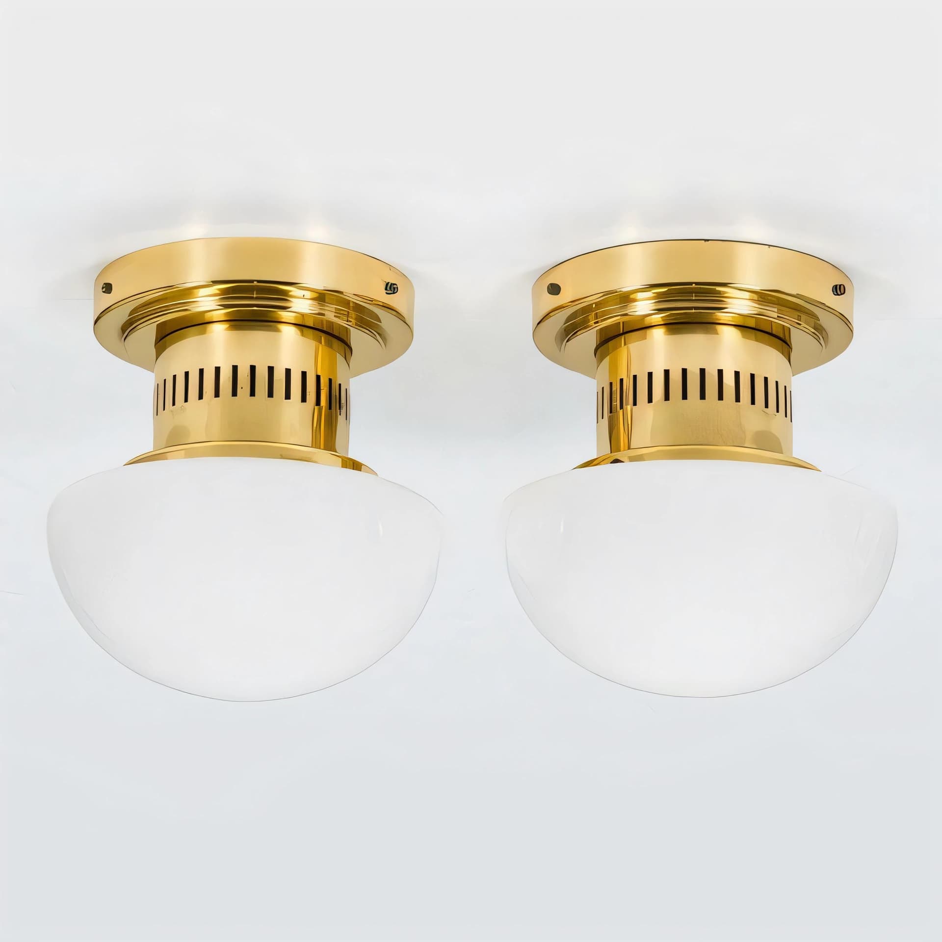 Pair of lamps Bau, golden brass, opal glass, by K. Michalik, Sweden, 1960s. - 79398