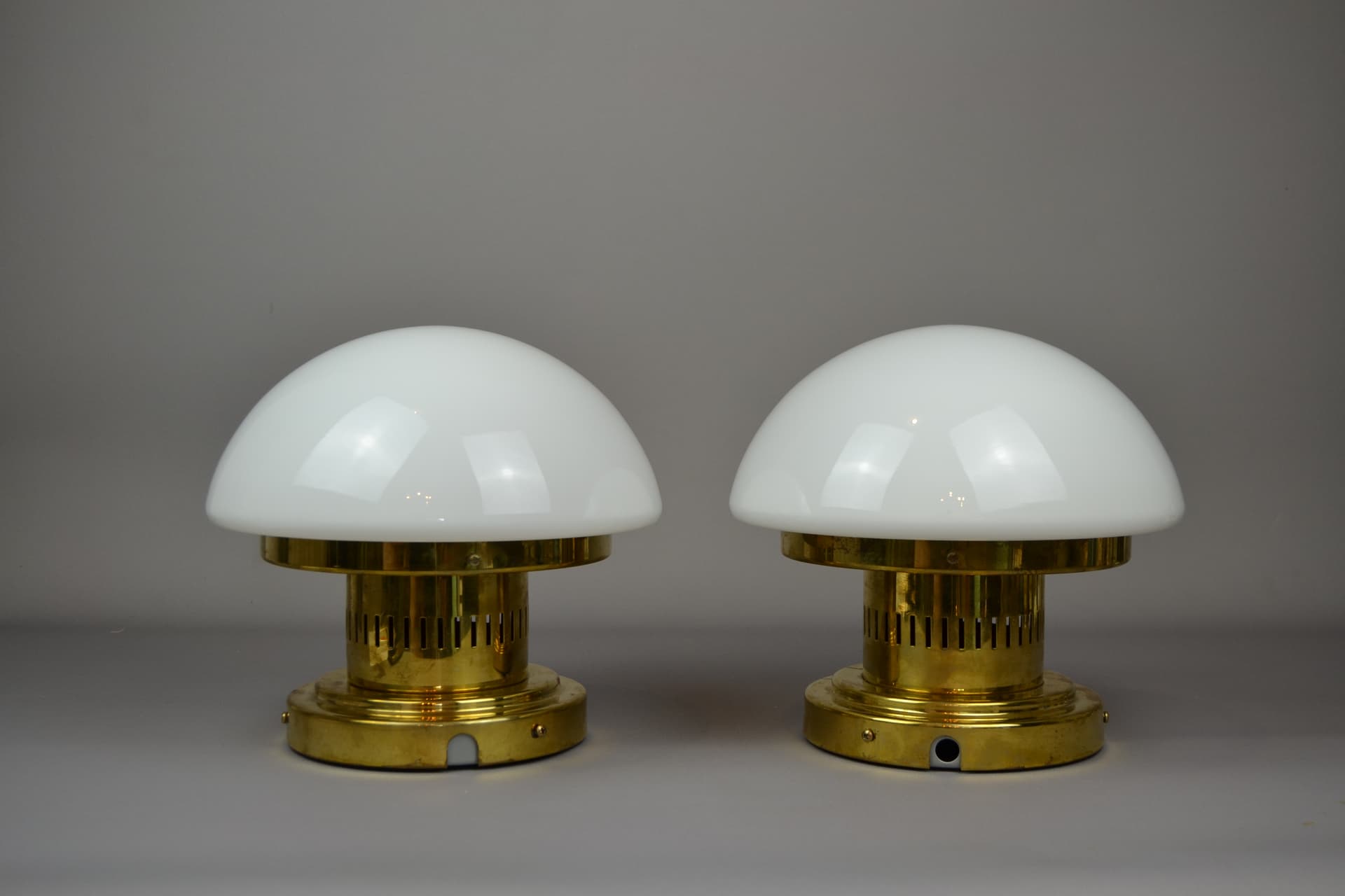 Pair of lamps Bau, golden brass, opal glass, by K. Michalik, Sweden, 1960s. - 125