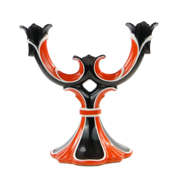 Candlestick Art Deco, black porcelain, Schlaggenwald, Czech Republic, 1920s. - DIMENSION