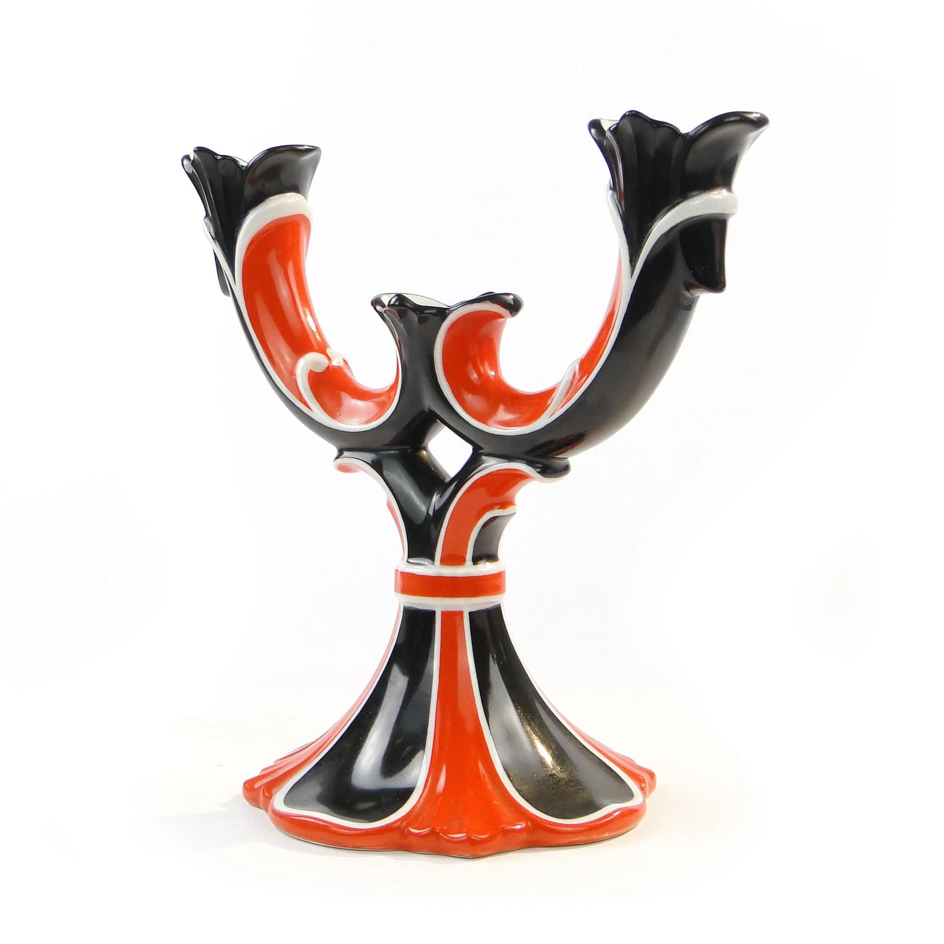 Candlestick Art Deco, black porcelain, Schlaggenwald, Czech Republic, 1920s. - 22233