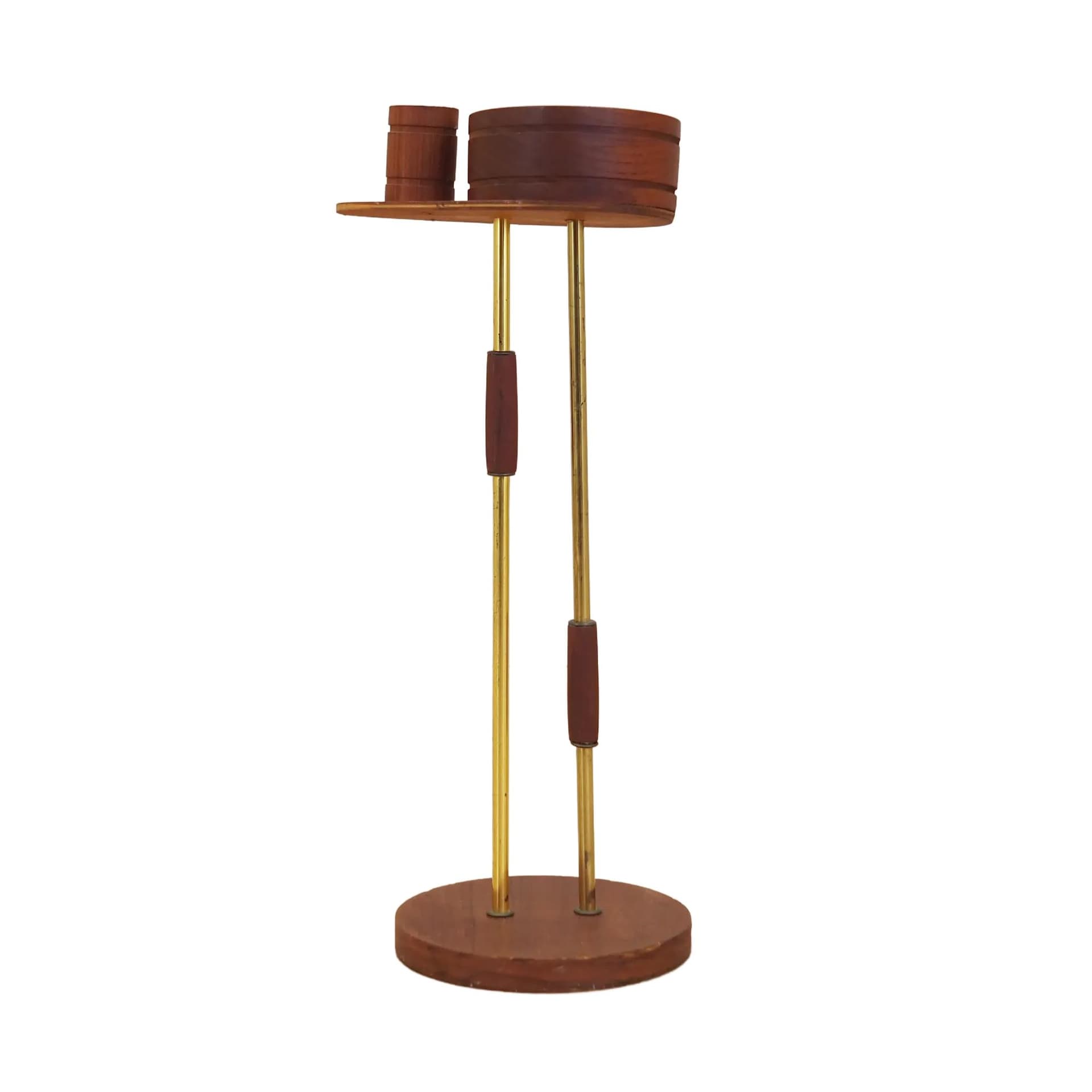 Popielniczka, teak brązowy, mosiądz złoty, Dania, lata 70.