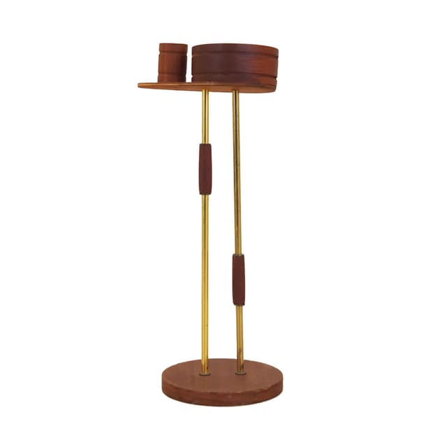 Popielniczka, teak brązowy, mosiądz złoty, Dania, lata 70. - WYMIARY