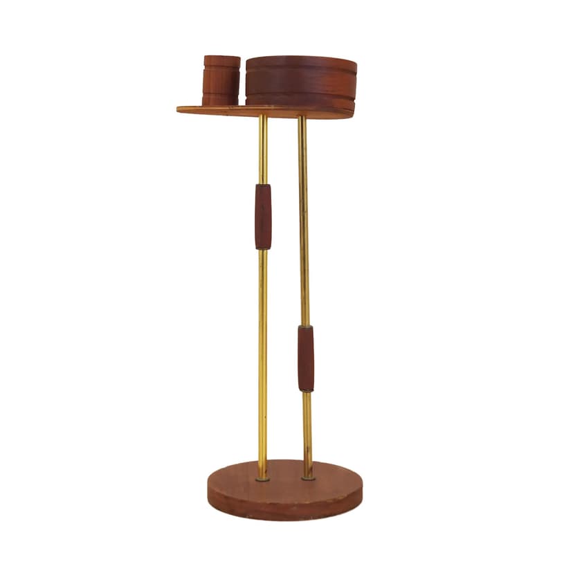 Popielniczka, teak brązowy, mosiądz złoty, Dania, lata 70.