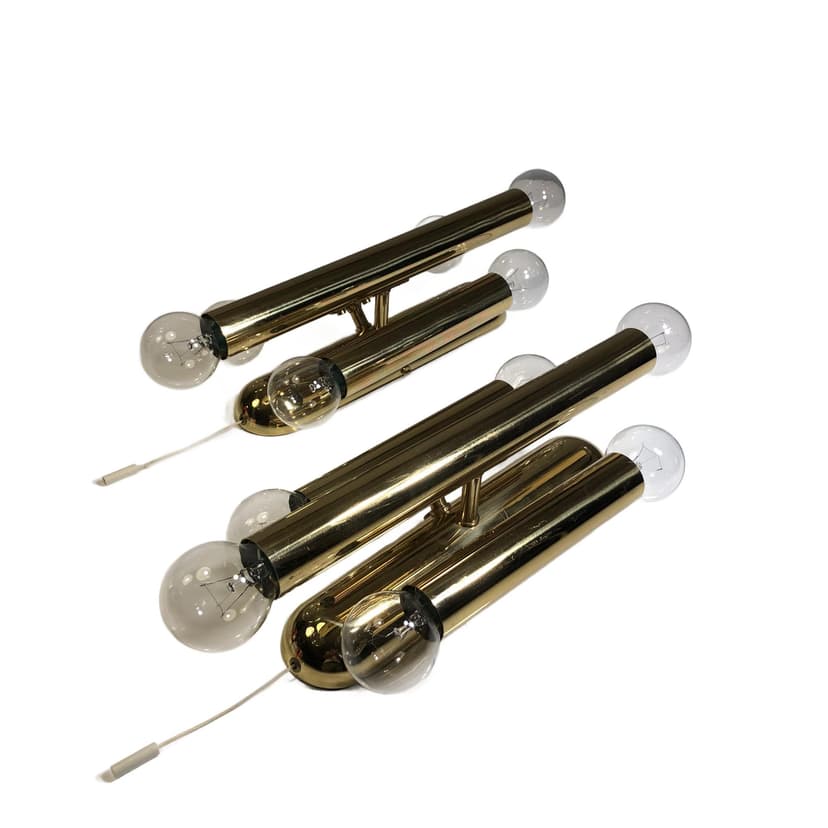 Para kinkietów, metal złoty, V.L.S Leuchten, Niemcy, lata 80.