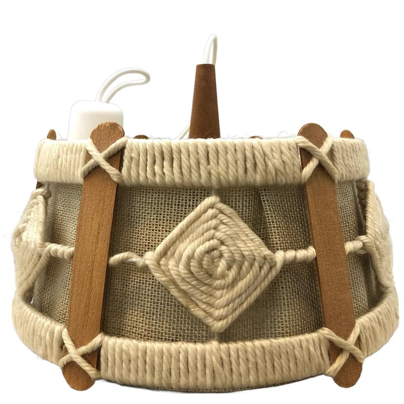 Lampa wisząca Boho, beżowy sznur juta drewno tekowe, Niemcy, lata 70.