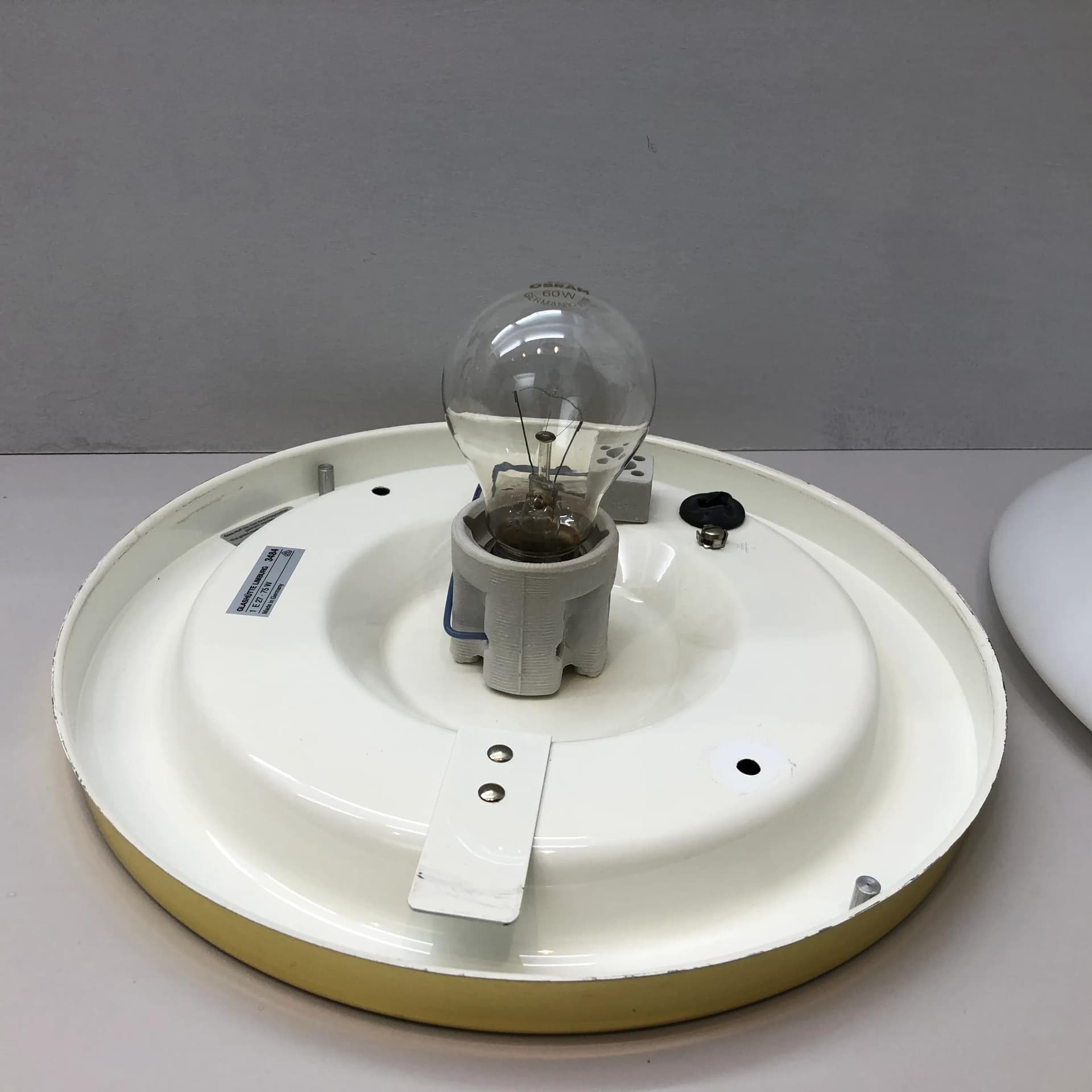 Ceiling lamp, opaline glass white, brass, Limburg, Germany, 1980s. - 22507