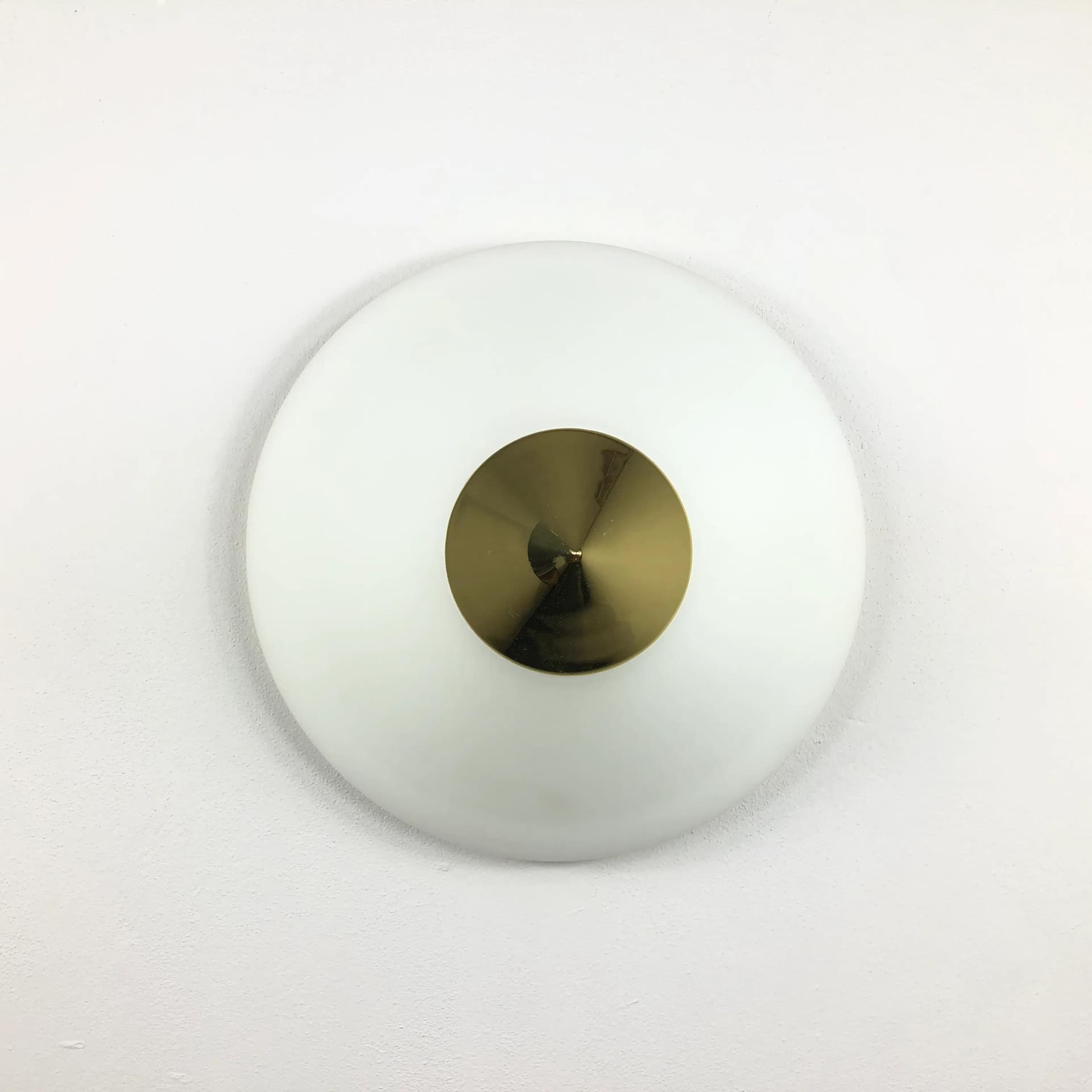 Ceiling lamp, opaline glass white, brass, Limburg, Germany, 1980s. - 22506