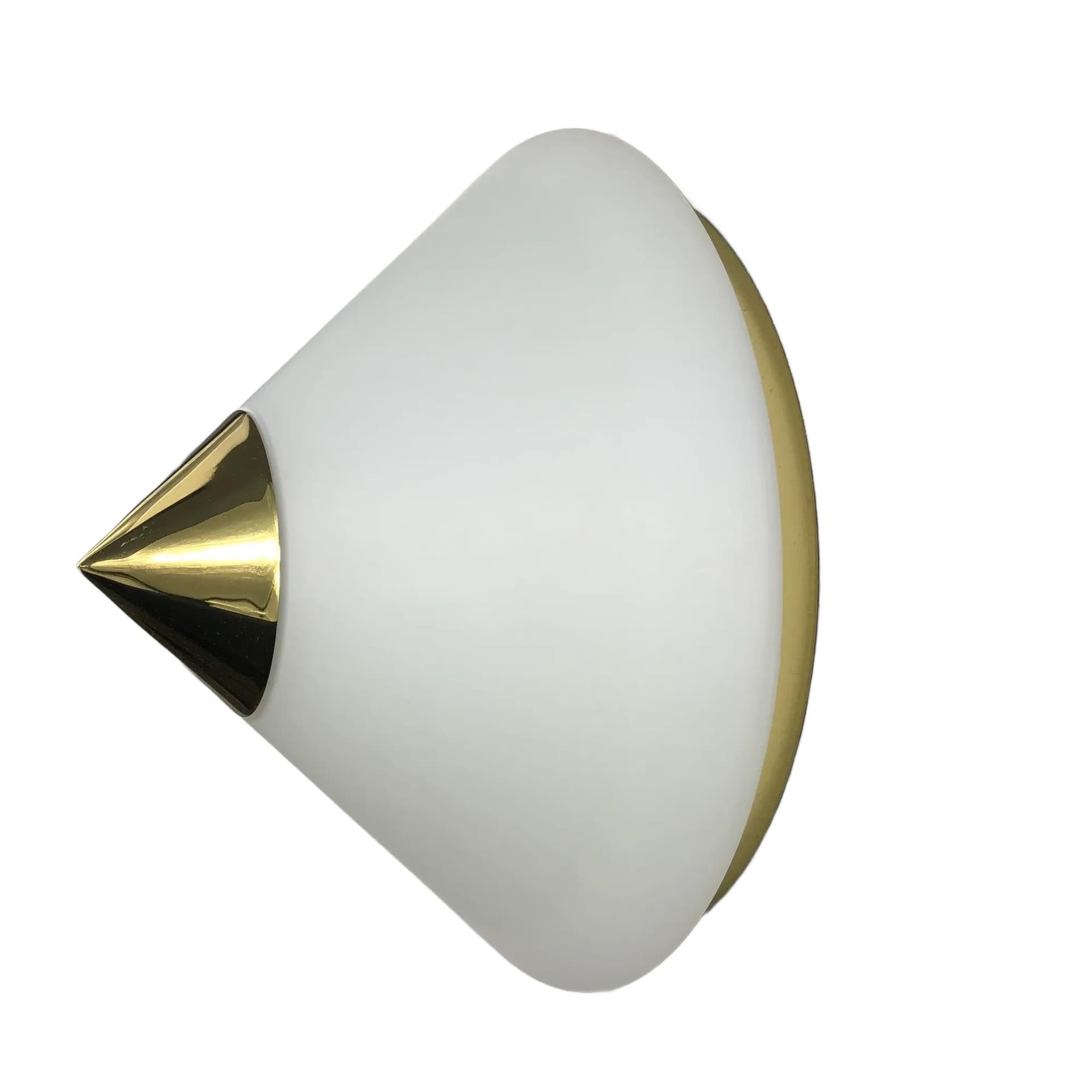 Ceiling lamp, opaline glass white, brass, Limburg, Germany, 1980s.