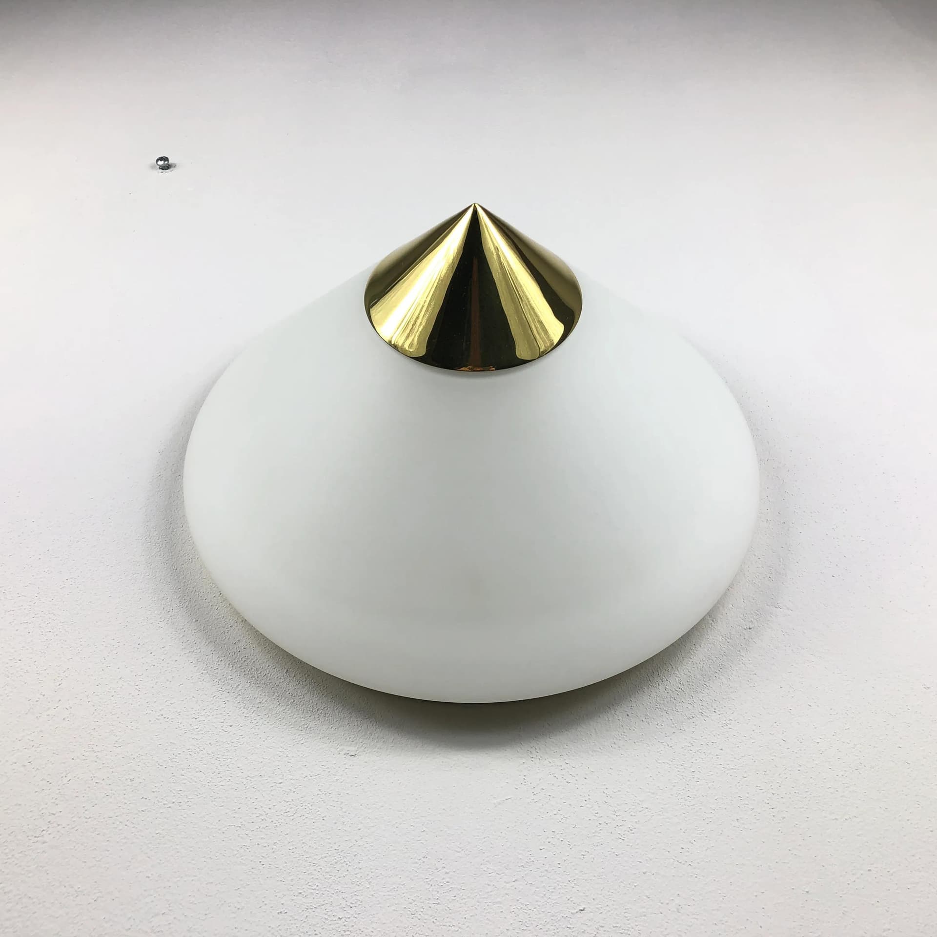 Ceiling lamp, opaline glass white, brass, Limburg, Germany, 1980s. - 22504