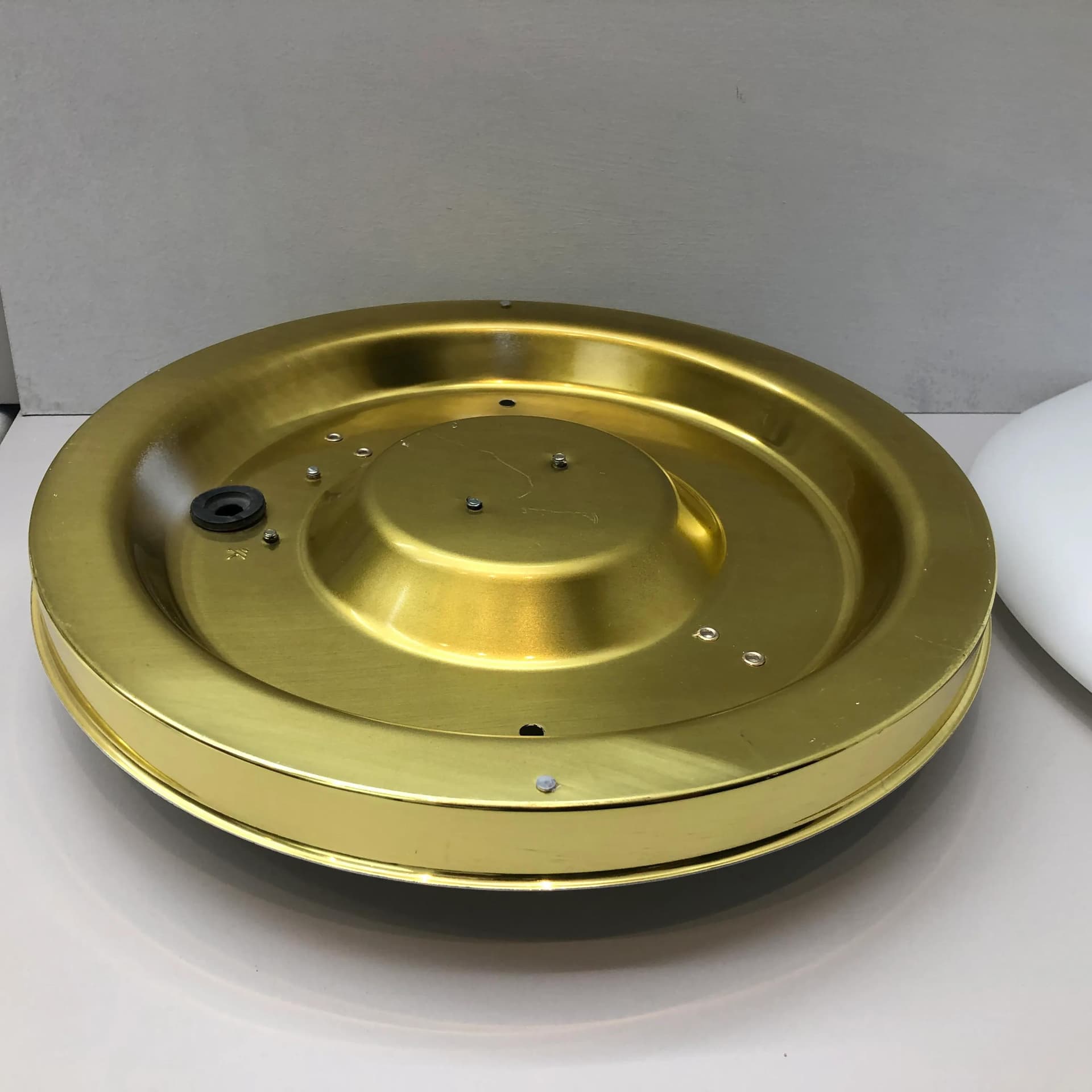 Ceiling lamp, opaline glass white, brass, Limburg, Germany, 1980s. - 22509