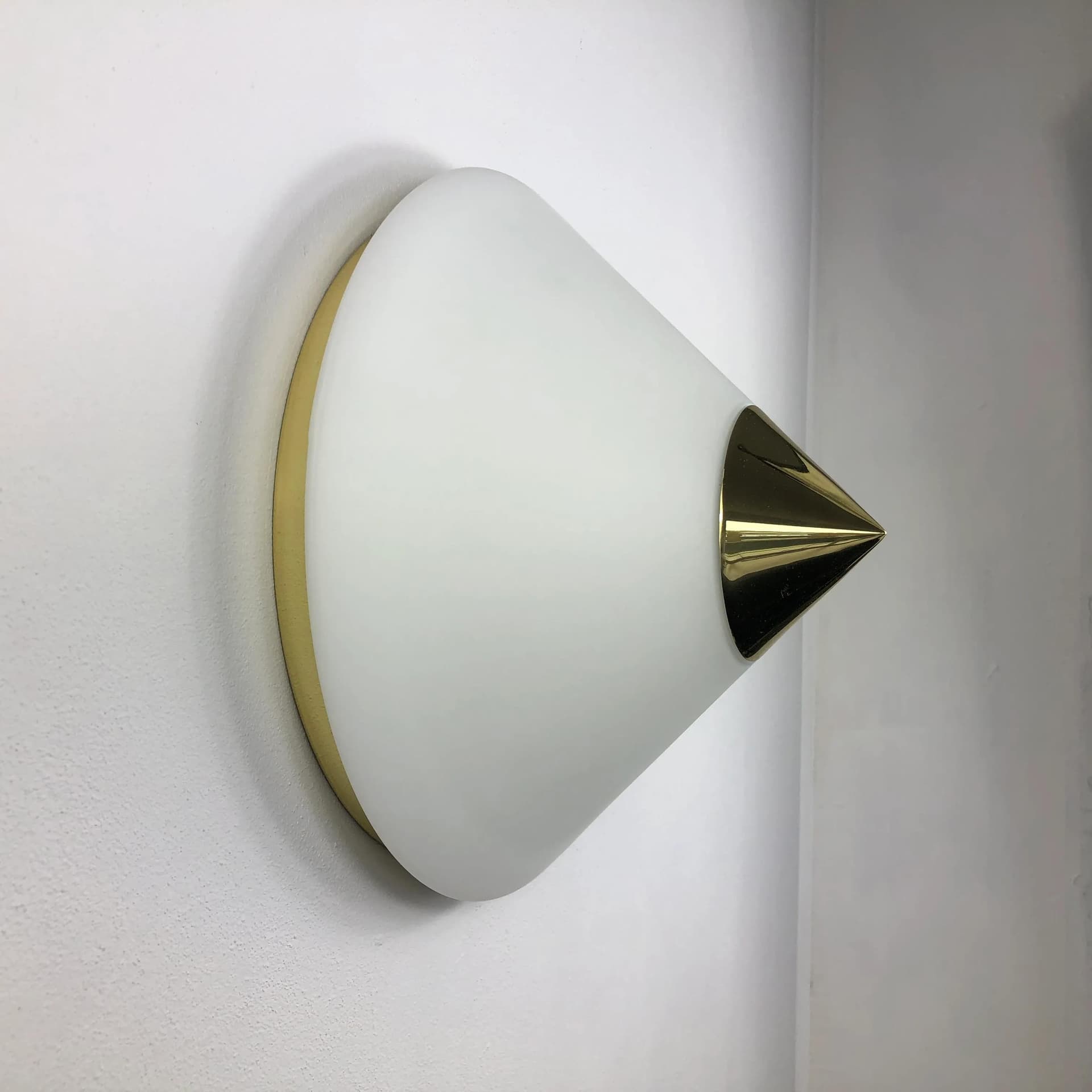 Ceiling lamp, opaline glass white, brass, Limburg, Germany, 1980s. - 22505