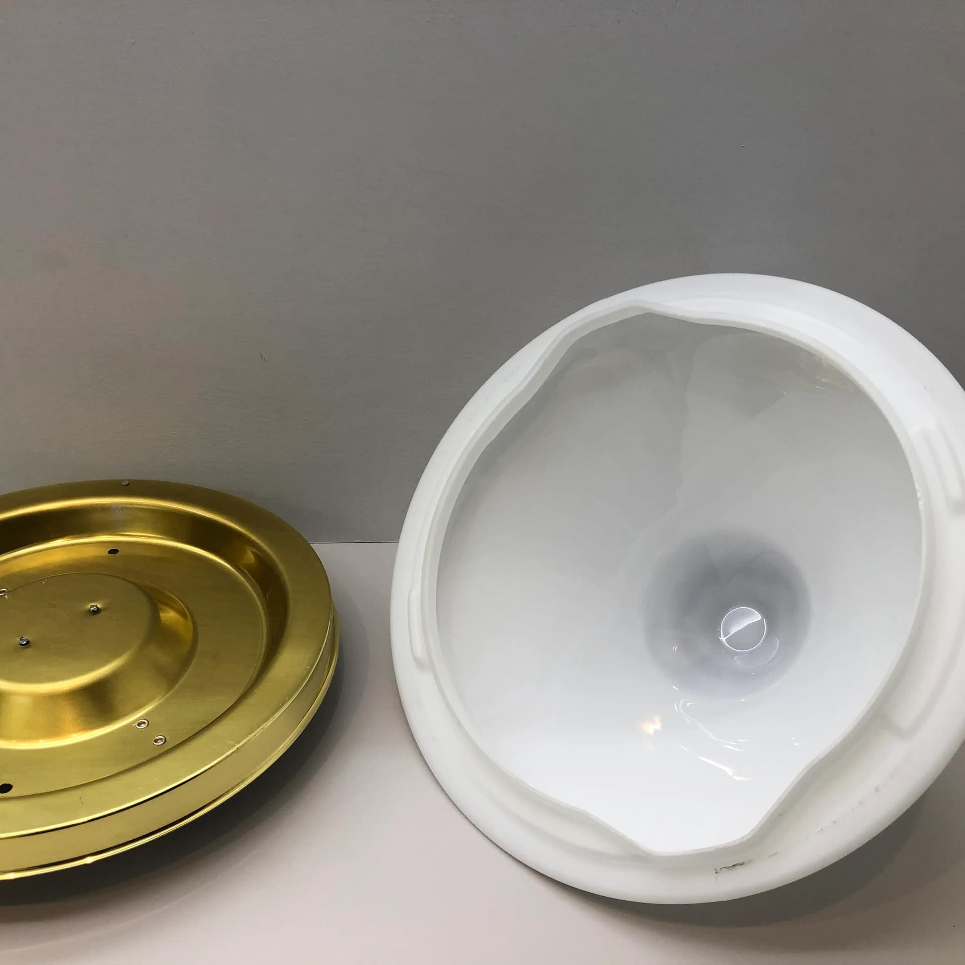 Ceiling lamp, opaline glass white, brass, Limburg, Germany, 1980s. - 22508