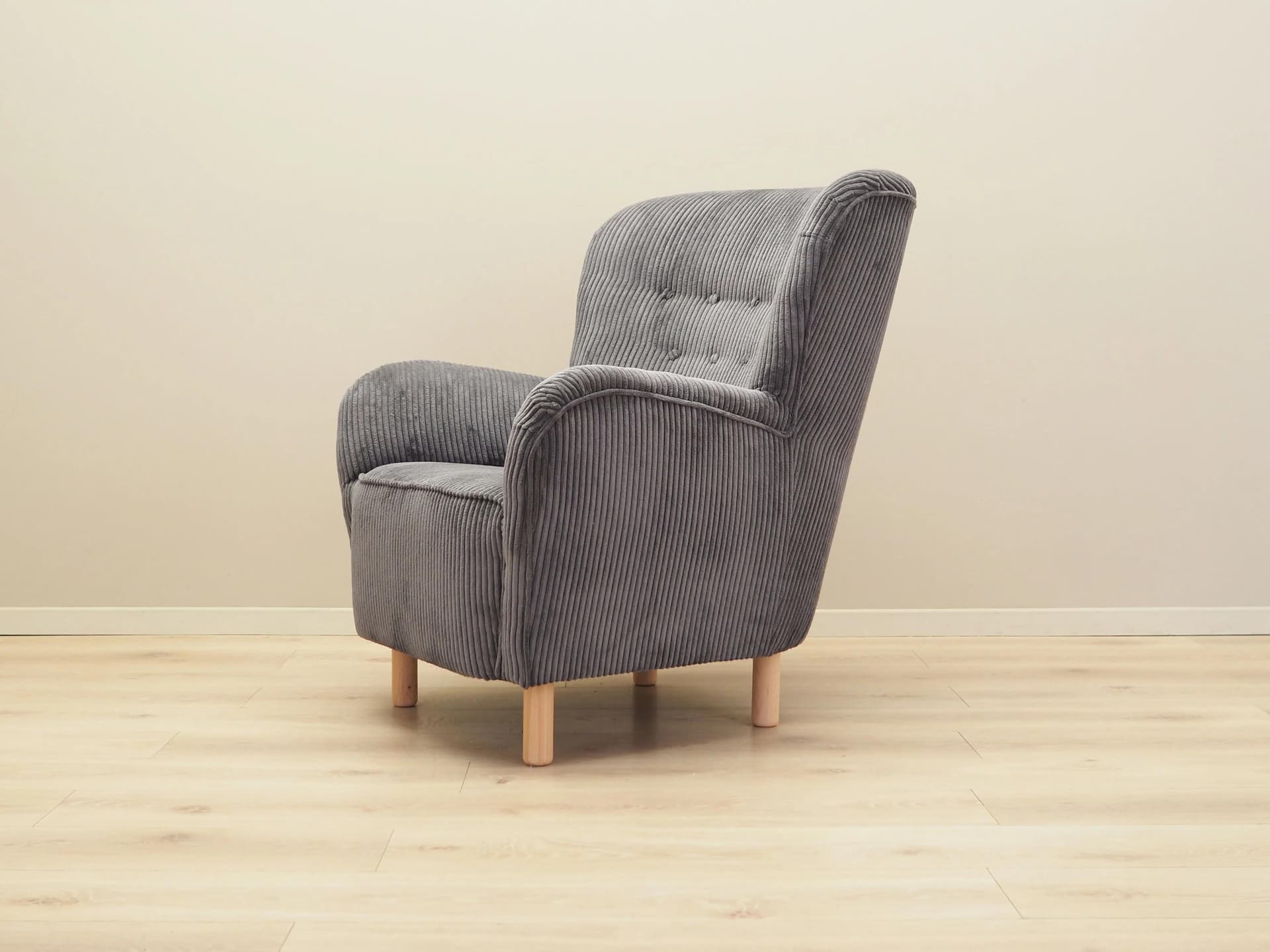 Armchair, Scandinavian, grey velvet, beech, Denmark, 1960s. - 22436