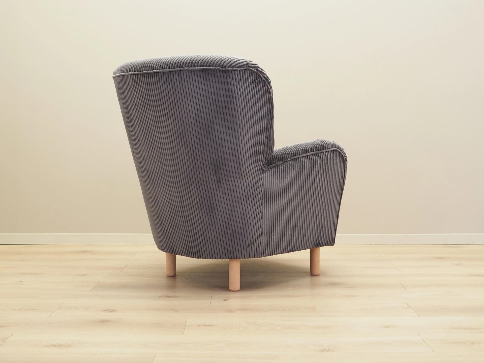 Armchair, Scandinavian, grey velvet, beech, Denmark, 1960s. - 22440