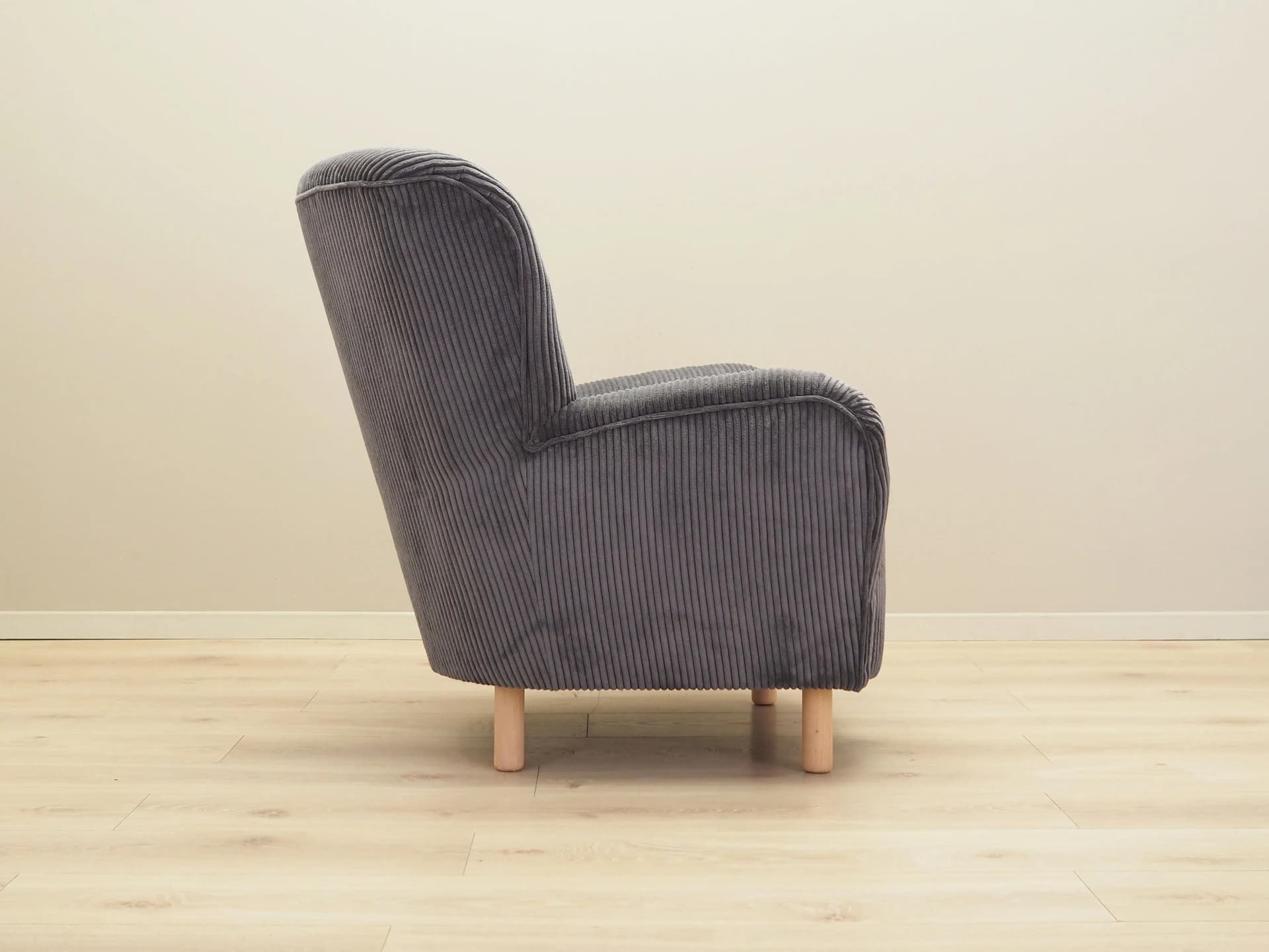 Armchair, Scandinavian, grey velvet, beech, Denmark, 1960s. - 22441