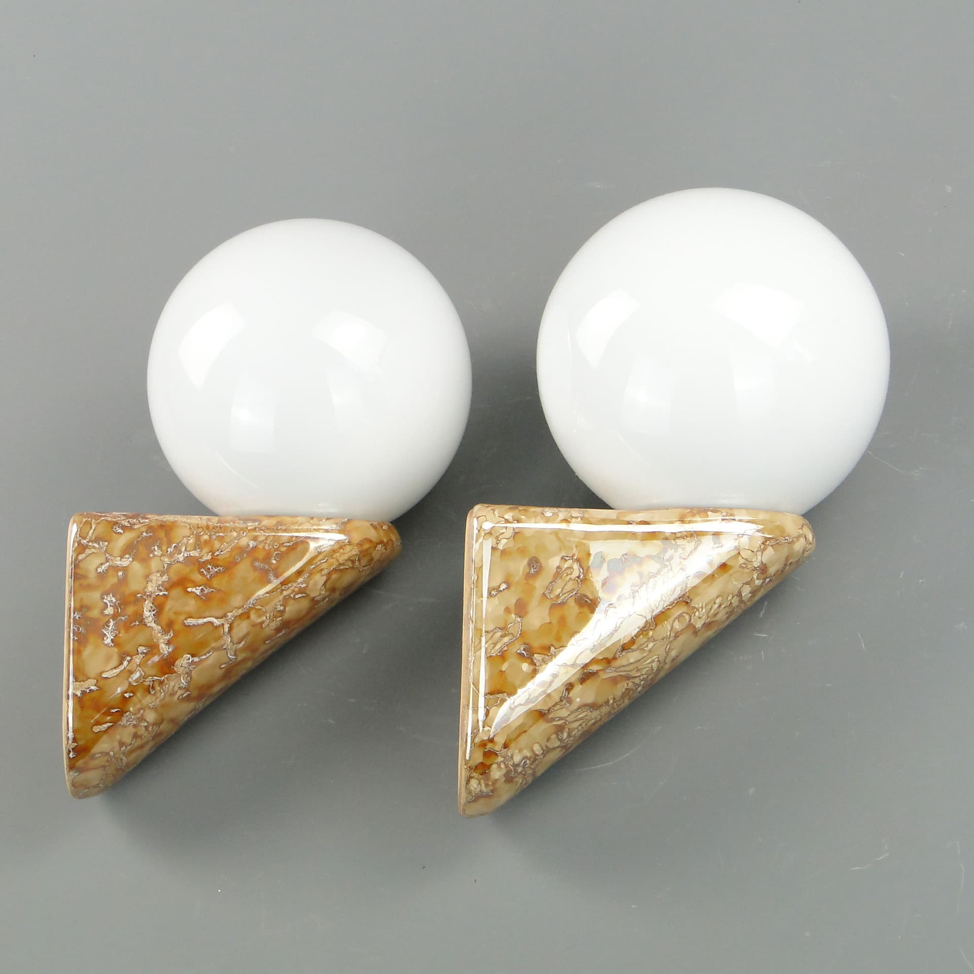 Pair of modernist wall sconces, light brown ceramic, Poland, 1970s - 2399