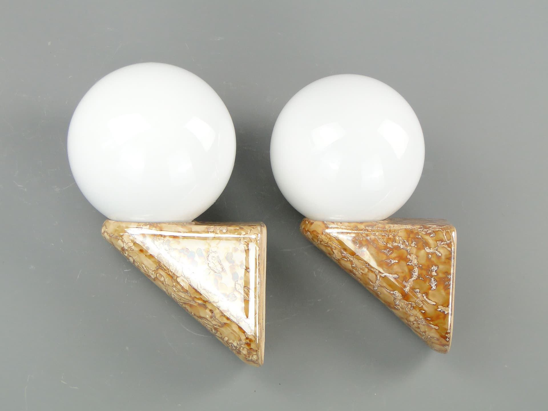 Pair of modernist wall sconces, light brown ceramic, Poland, 1970s - 2398