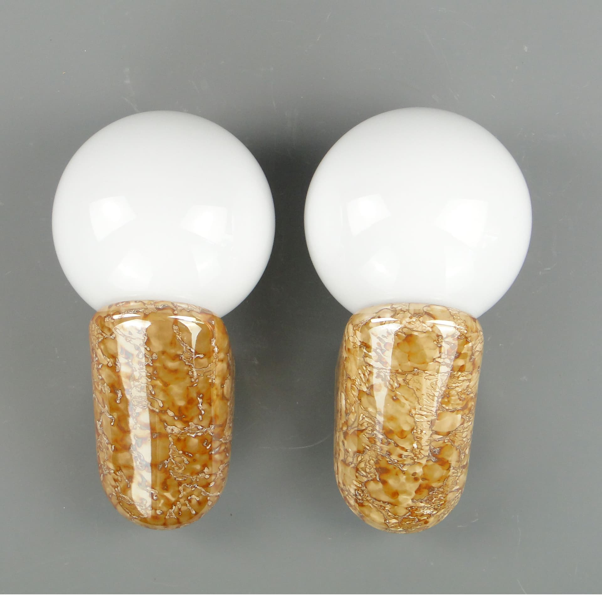 Pair of modernist wall sconces, light brown ceramic, Poland, 1970s - 2401