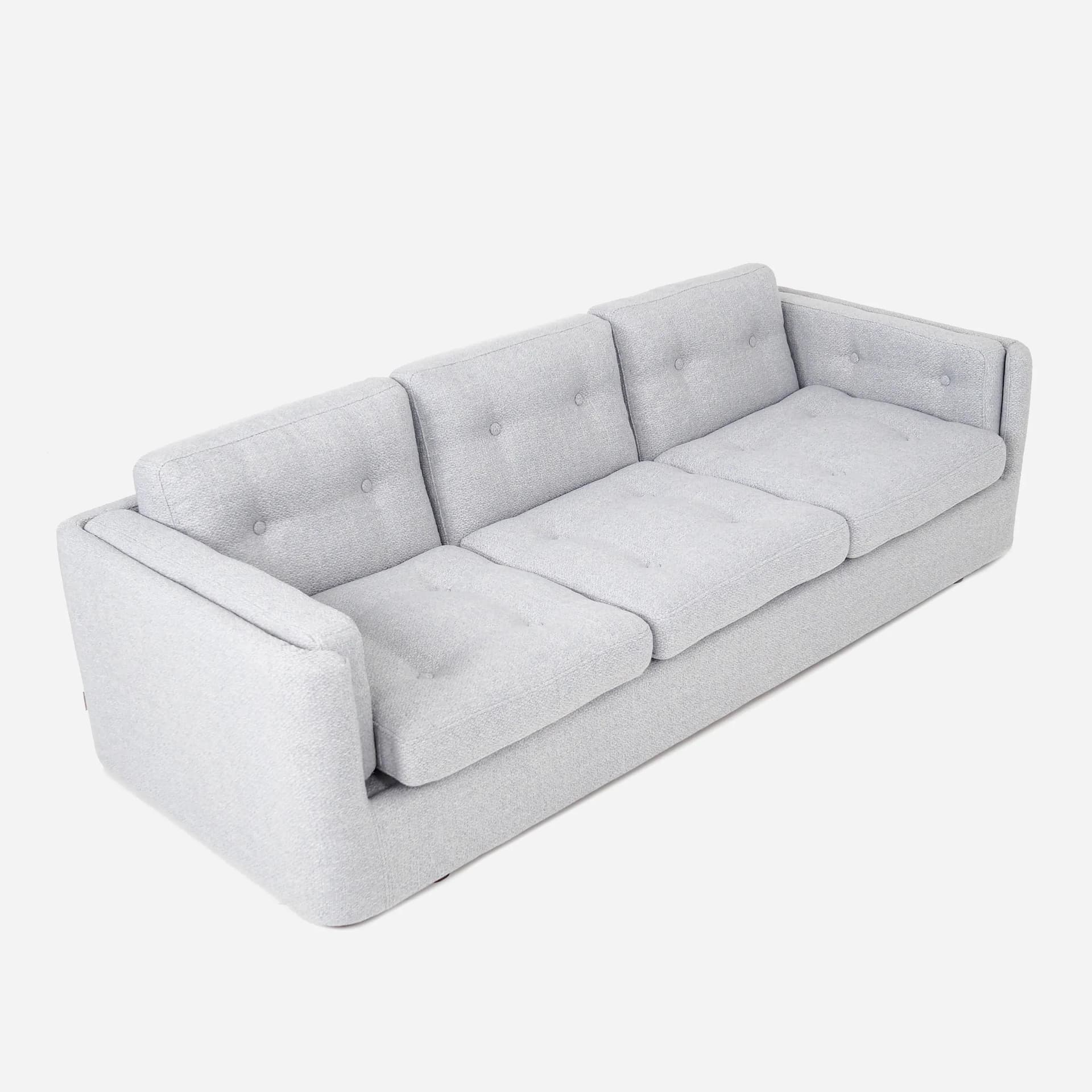 Sofa Bergen, gołębi szary, tkanina, drewno, Polska, lata 90. - 22405