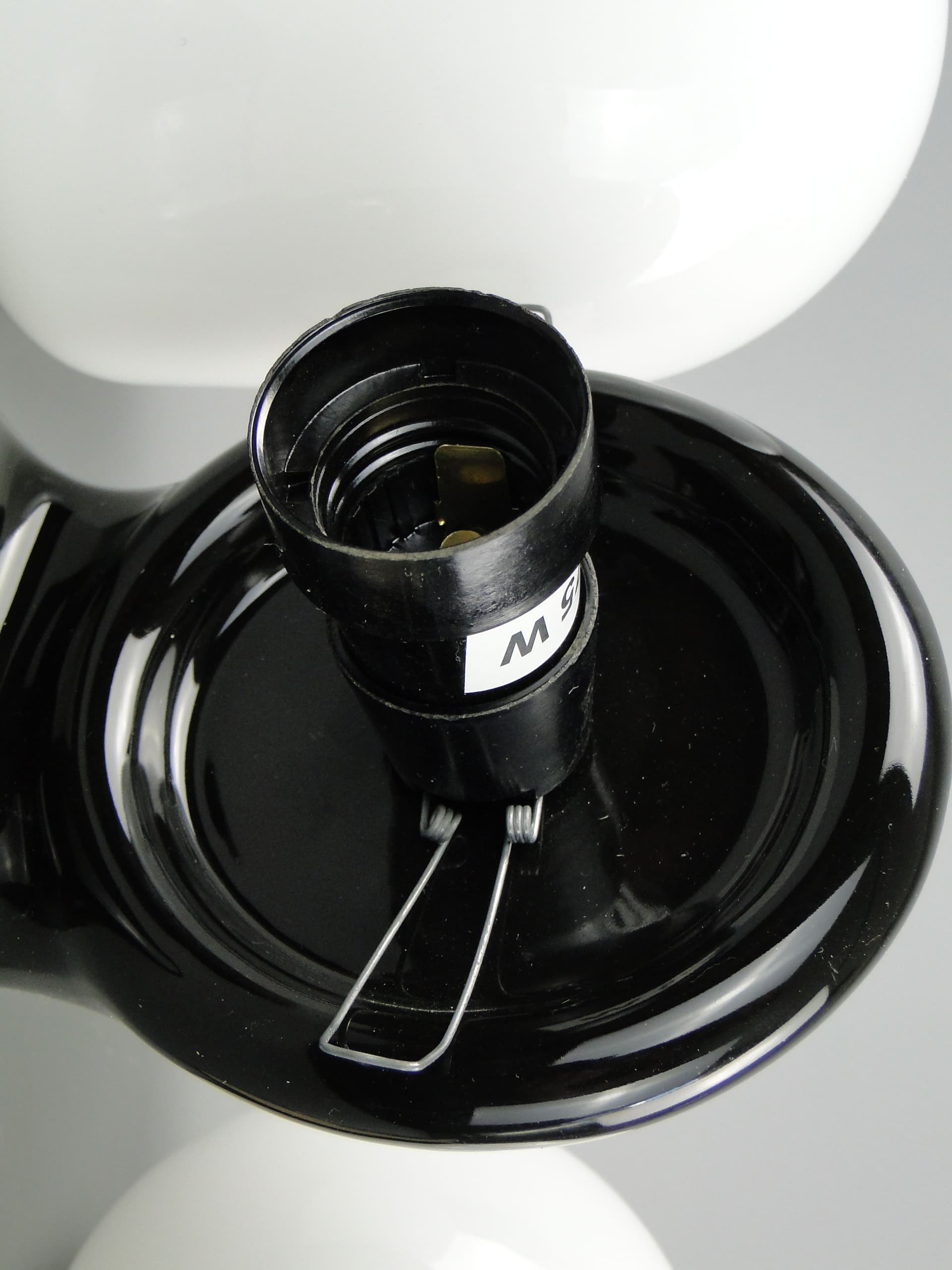 Para kinkietów, ceramika czarna, szkło białe, Polska, lata 70. - 2420