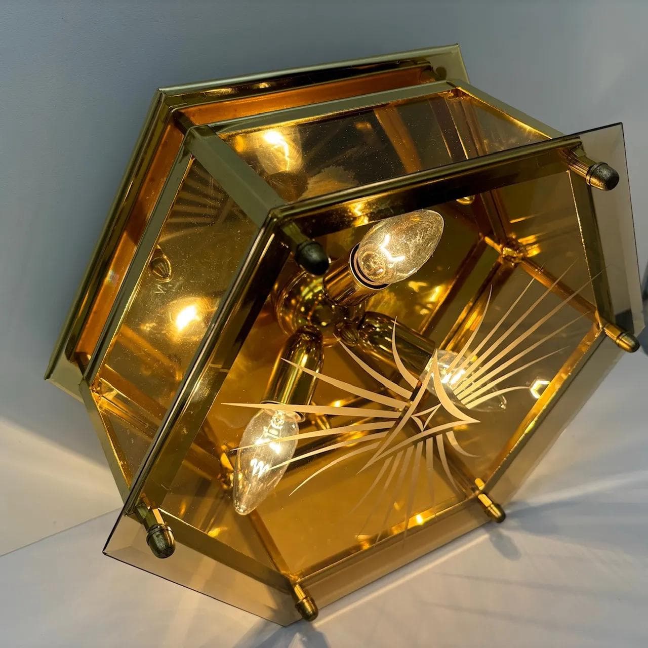 Gilded Art Deco Ceiling Lamp, Quelle, Germany, 1980s - 22480