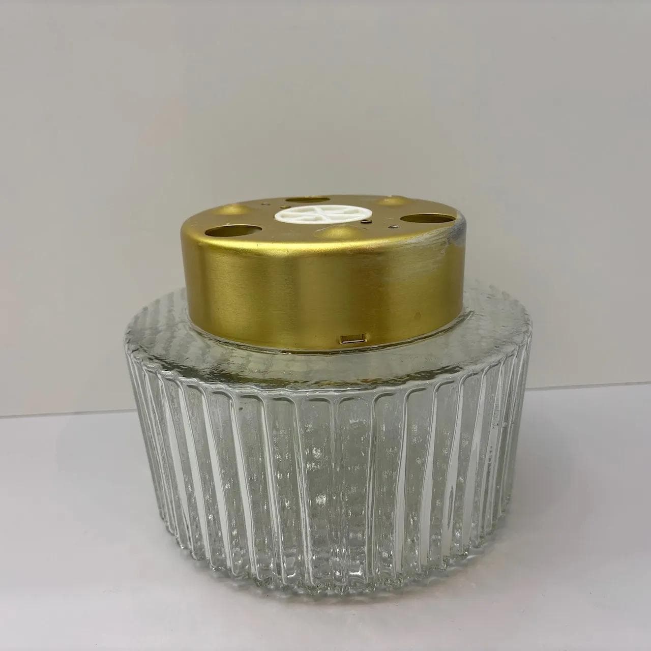 Ceiling Light Bubble, transparent glass, gold aluminium, VEB Görlitz, Germany, 1980s. - 22470