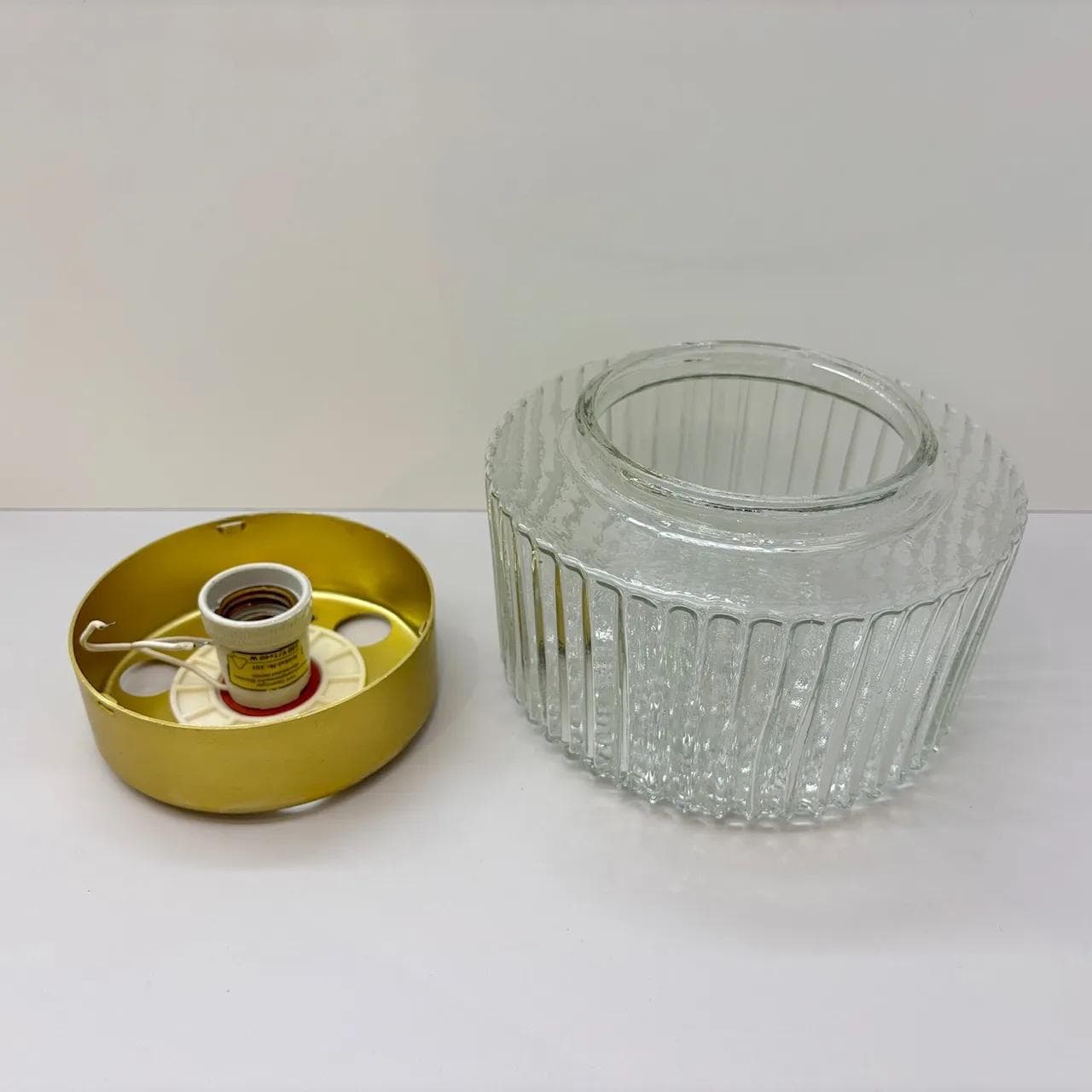 Ceiling Light Bubble, transparent glass, gold aluminium, VEB Görlitz, Germany, 1980s. - 22477