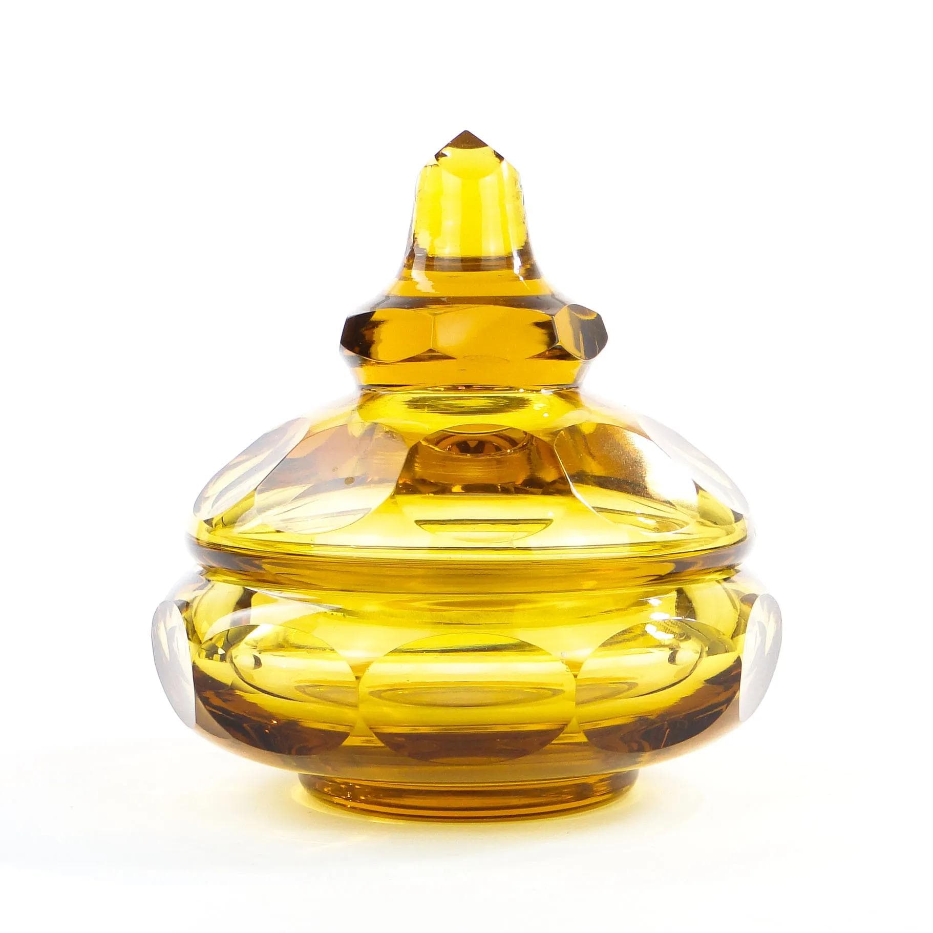 Bombonierka Art Deco, kryształ złoty, Moser, Czechy, lata 30. - 22511